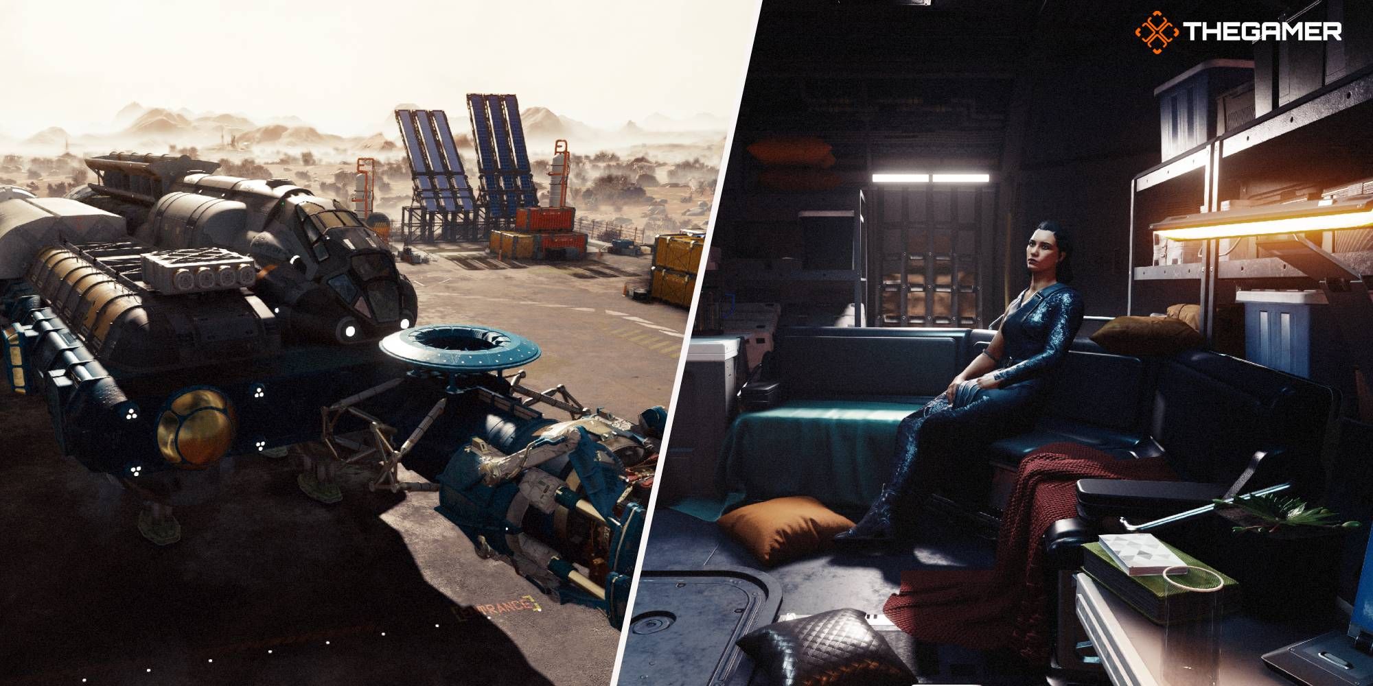 Silent Runner in the Hopetown Spaceport and Andreja lounging in the interior