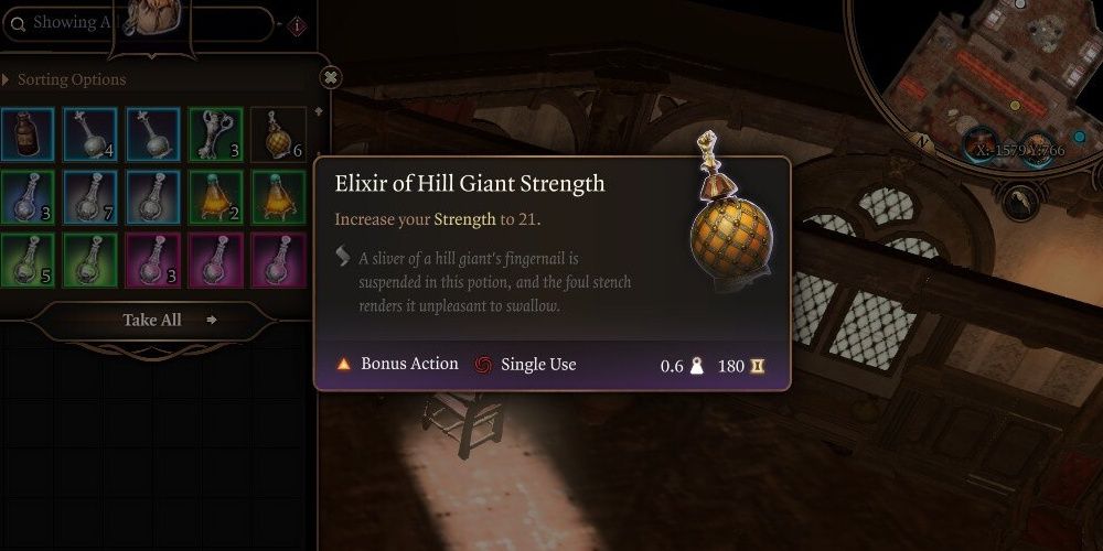 in game description of the elixir of Hill giant strength in baldur's gate 3