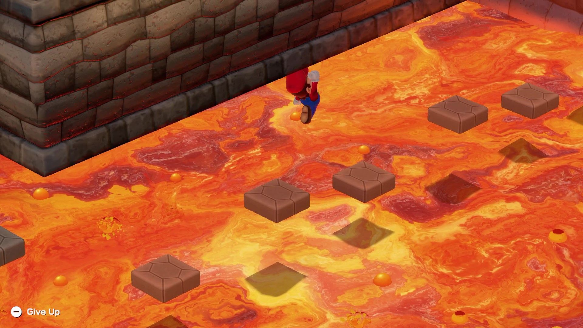 Mario jumping on platforms over lava in Super Mario RPG