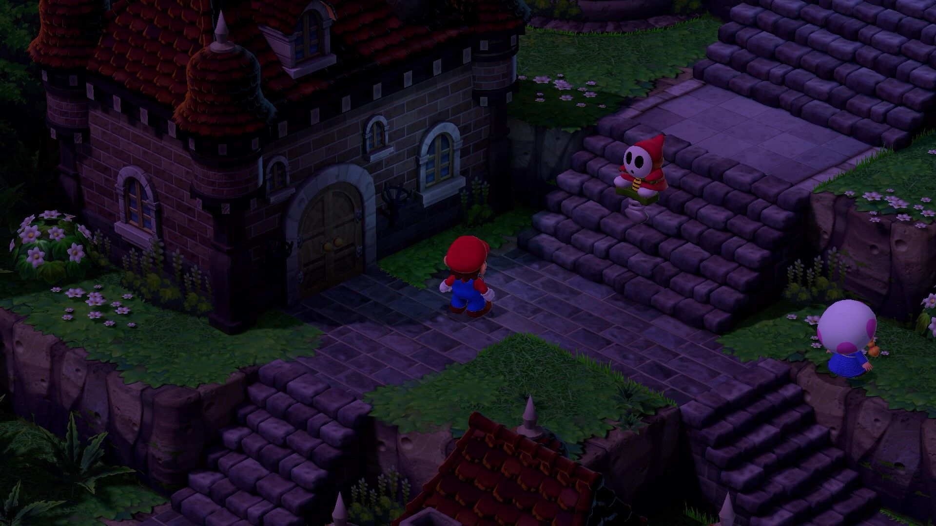 Mario preparing to fight a Shymore in Super Mario RPG