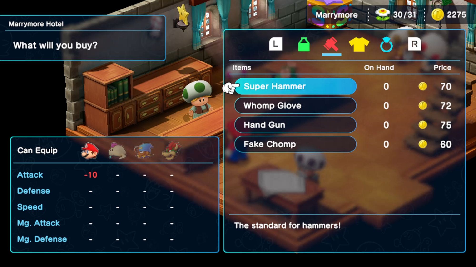 Super Mario RPG Mario Buying The Super Hammer