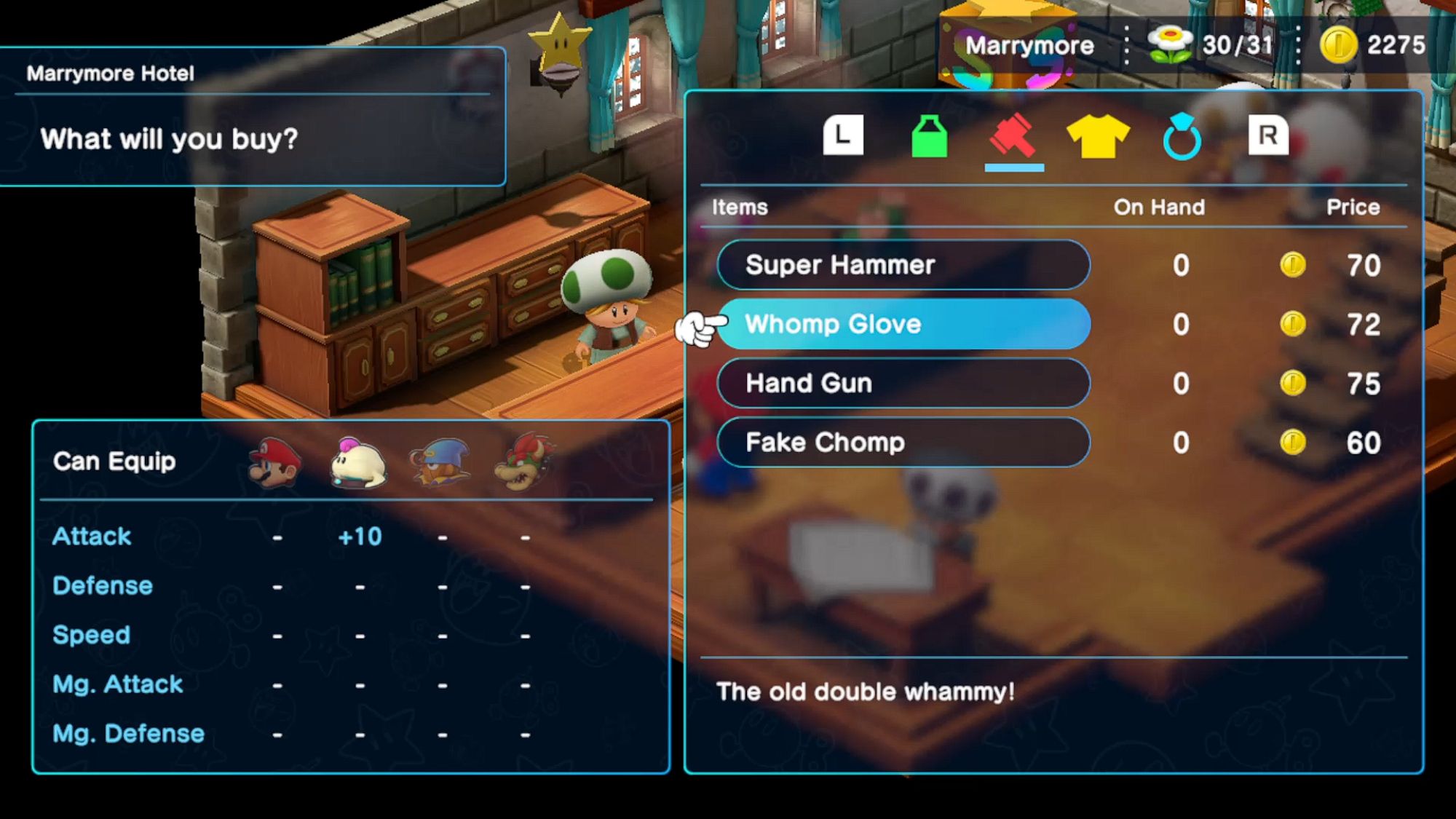 Super Mario RPG Mallow Getting The Whomp Glove Weapon