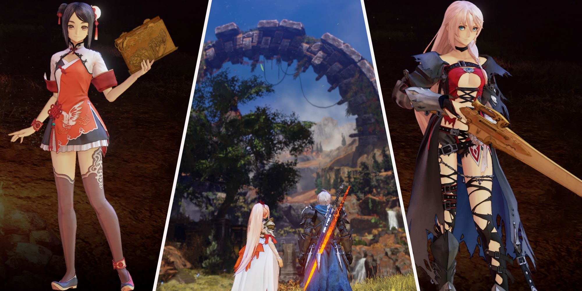 A collage of images showcasing exclusive rewards for Rinwell, Shionne, and Alphen in Tales of Arise: Beyond the Dawn