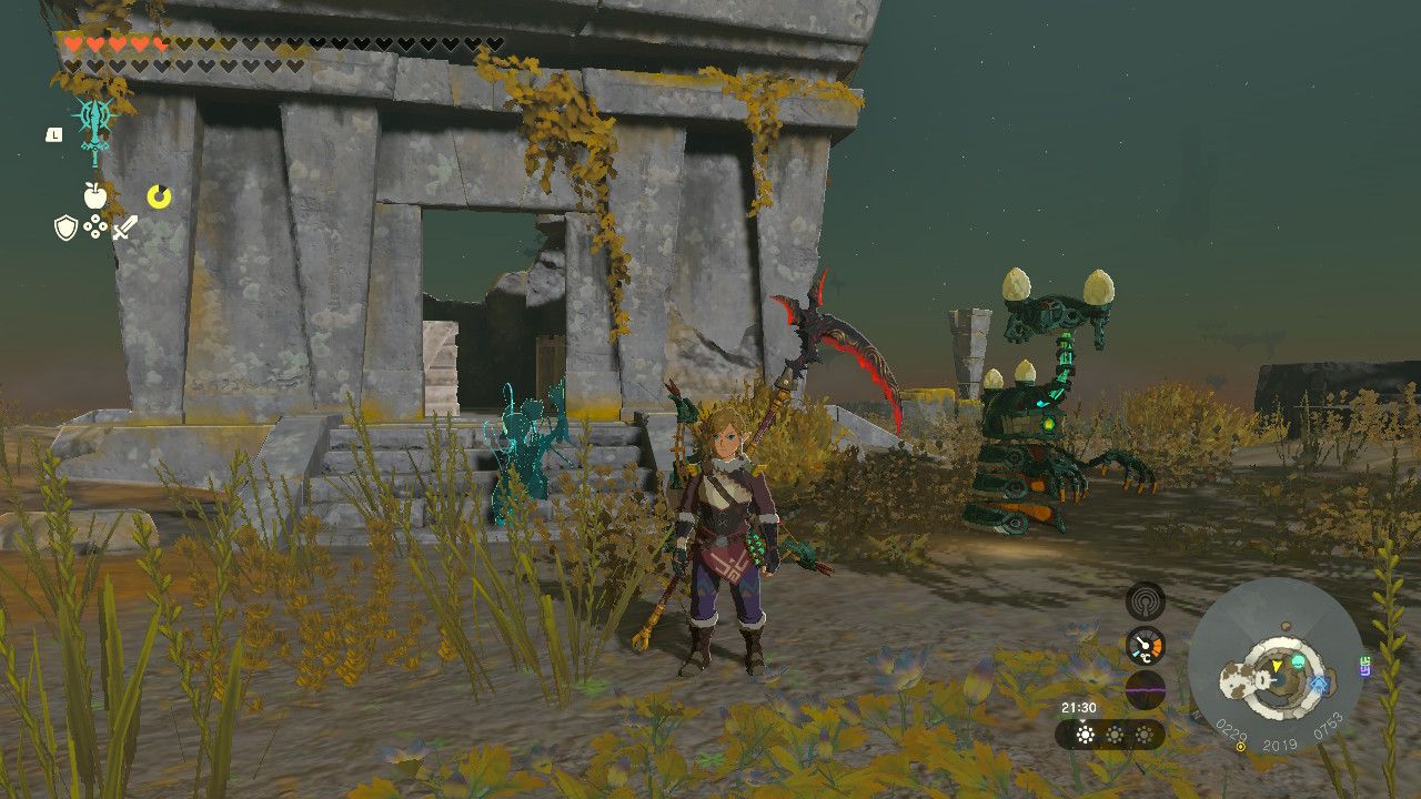 Tears of the Kingdom Bravery Island with Link stood beside a Zonai Construct