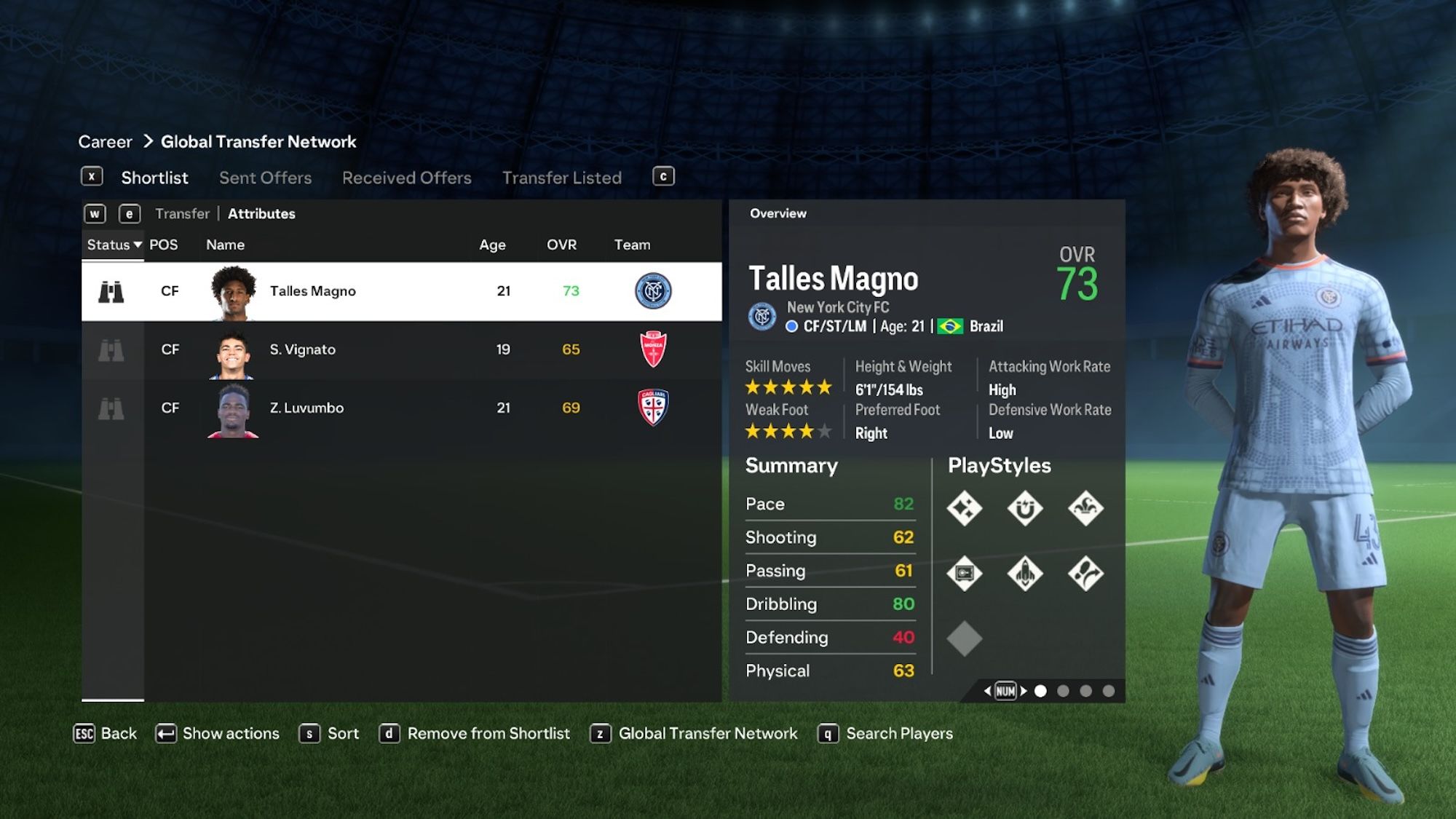 Overview of New York City FC football player Talles Mango in EA FC 24