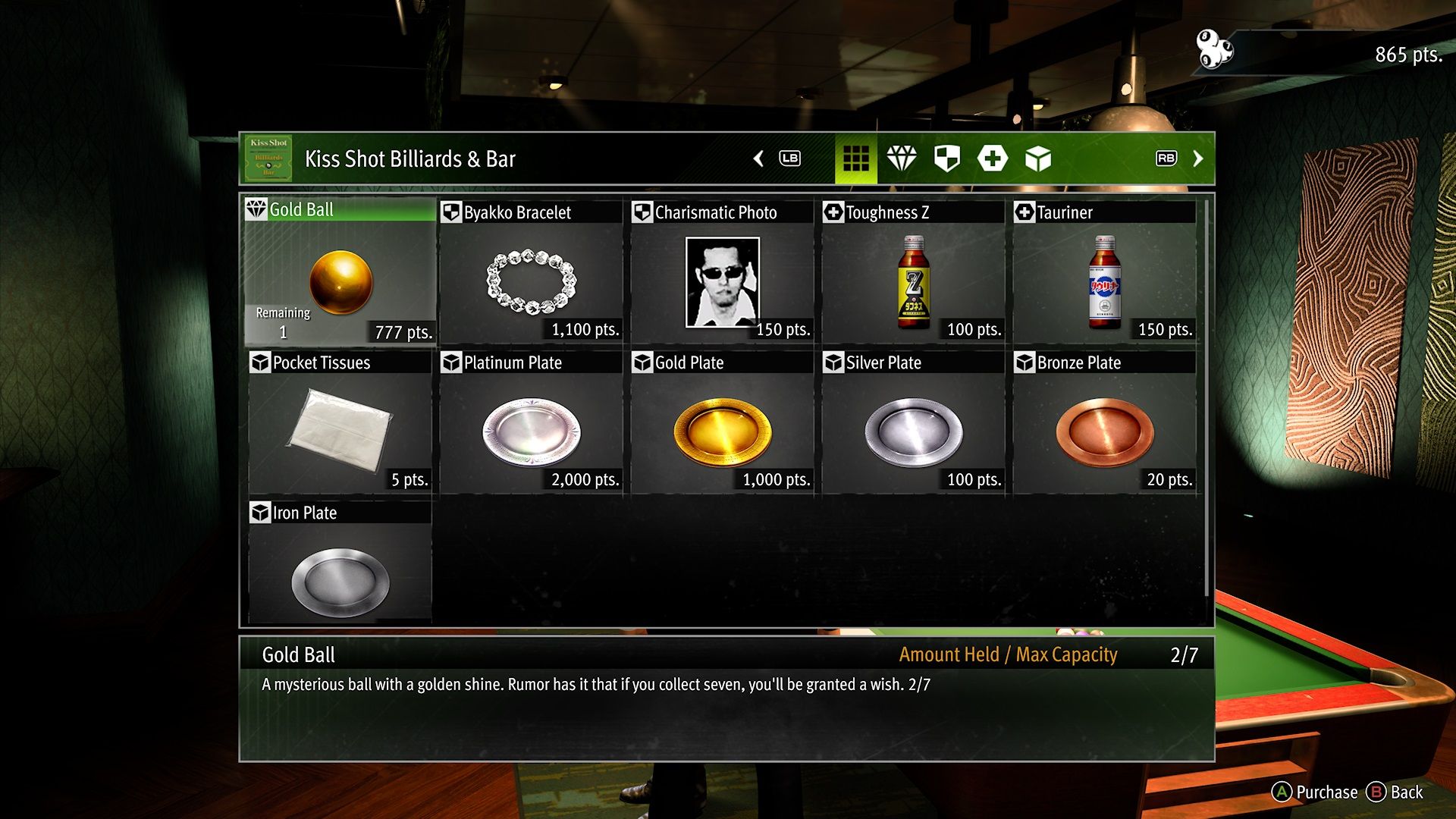The gold ball in the billiards bar in Like a Dragon Gaiden The Man Who Erased His Name