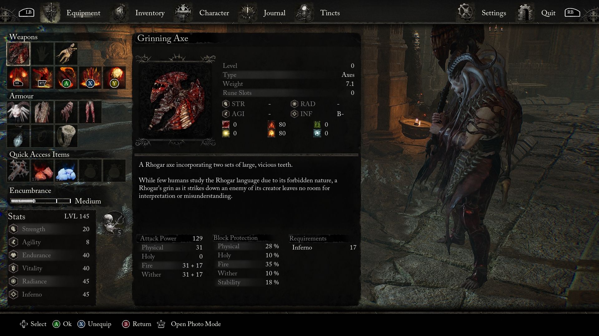 The player is armed with Grinning Axe in Lords of the Fallen.