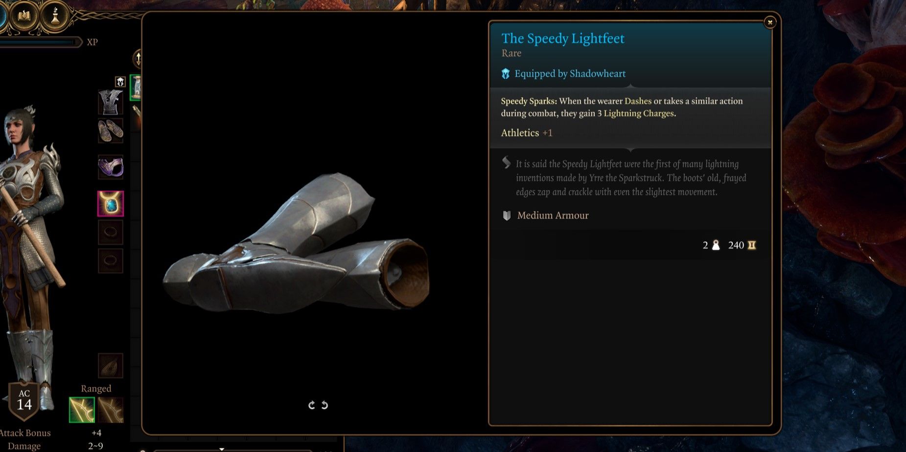 Item description of the armor boots, The Speedy Lightfeet