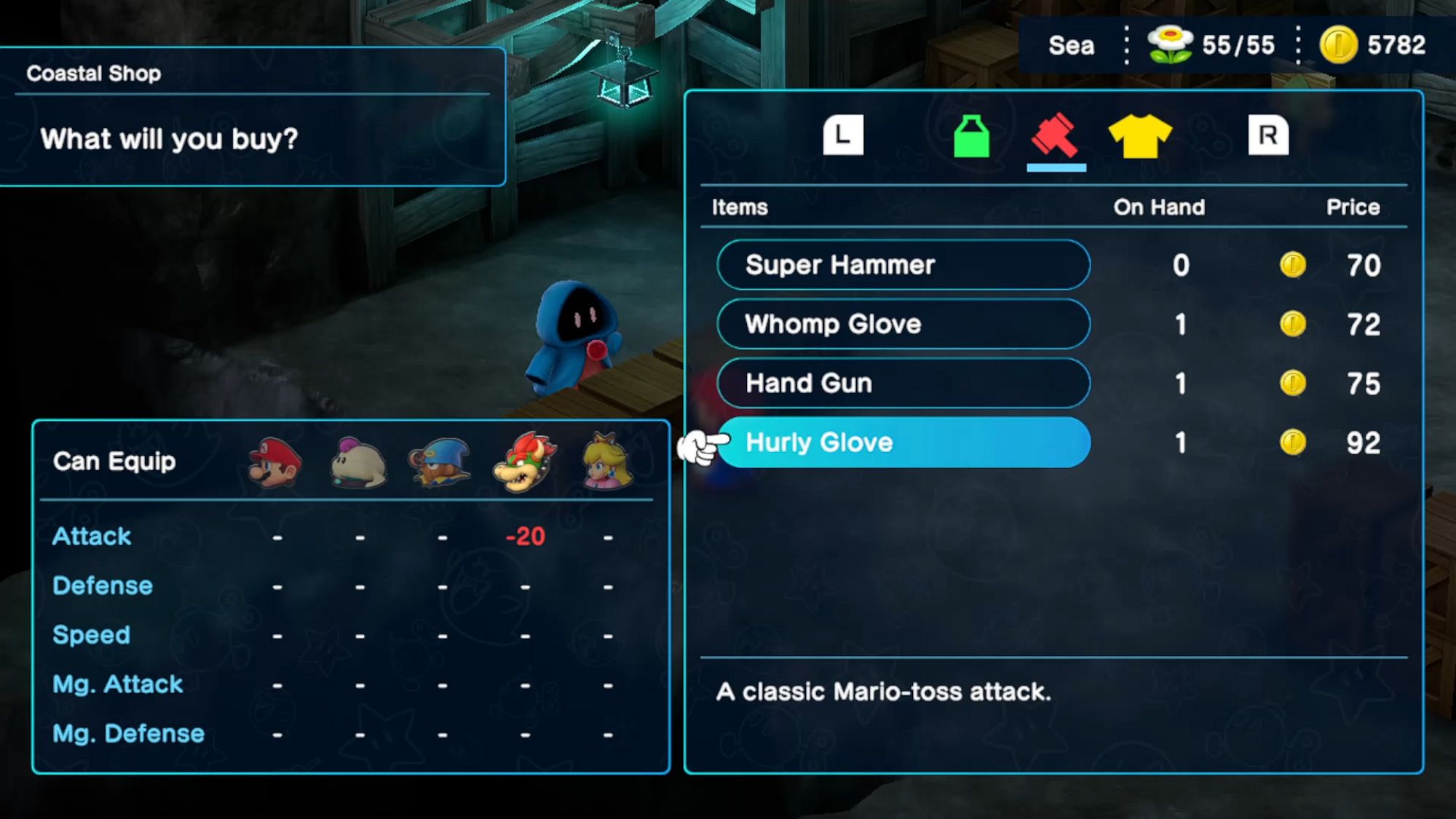 Super Mario RPG Bowser Buying Hurly Gloves