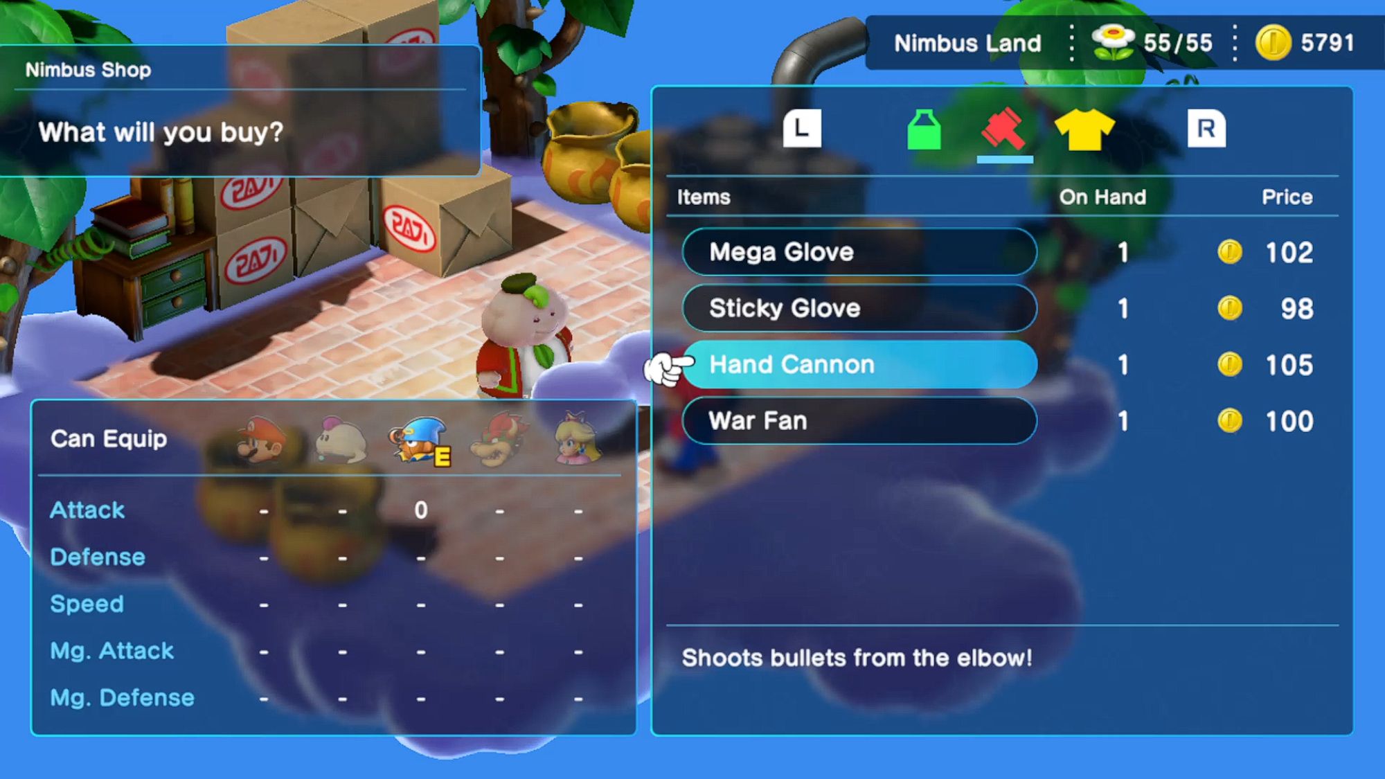 Super Mario RPG Geno Buying A Hand Cannon in Nimbus Land