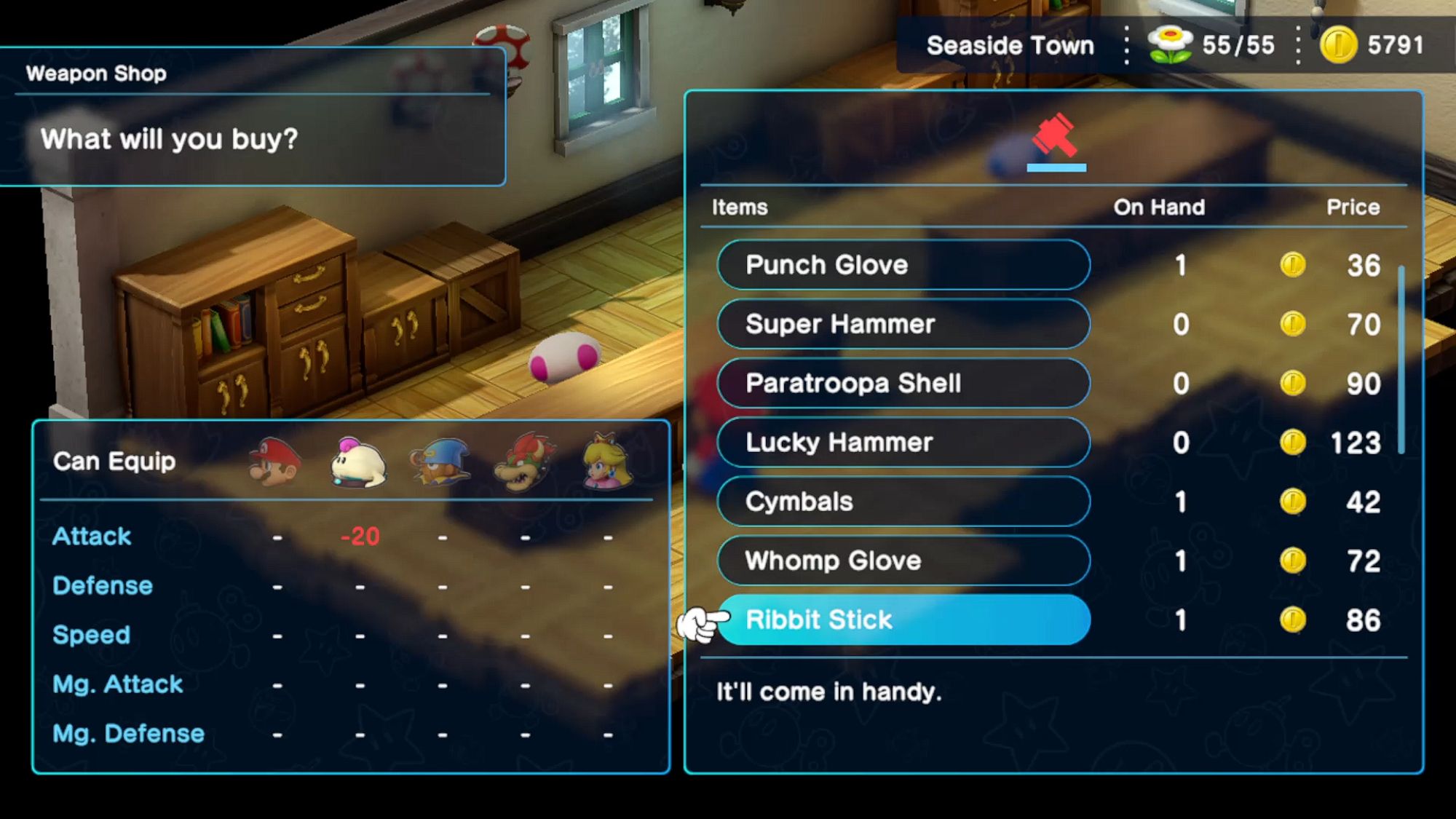 Super Mario RPG Mallow Buying The Ribbit Stick