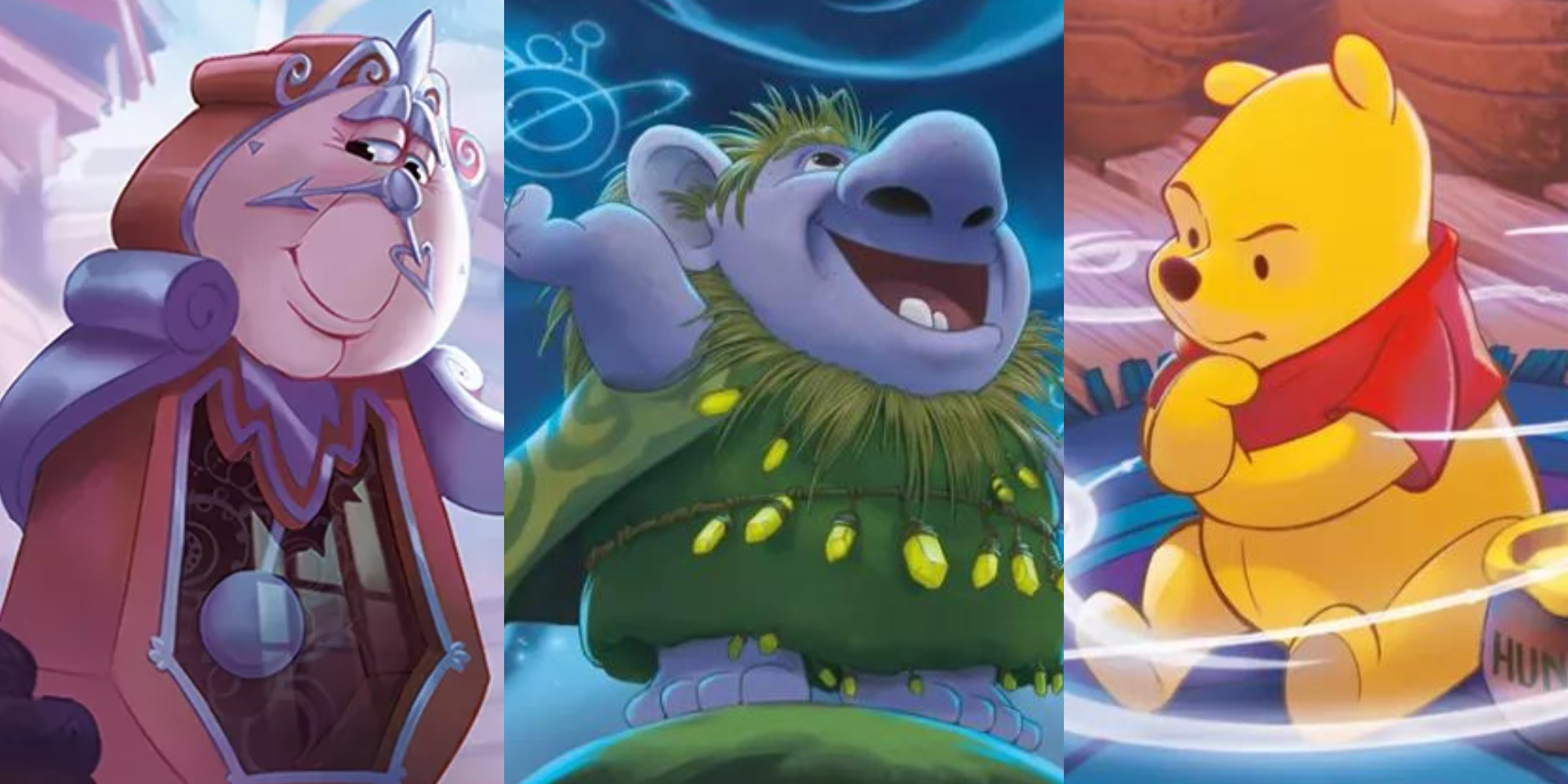 rise of the floodborn sapphire cards top 10 cover image featuring cogsworth, grand pabbie, and winnie the pooh