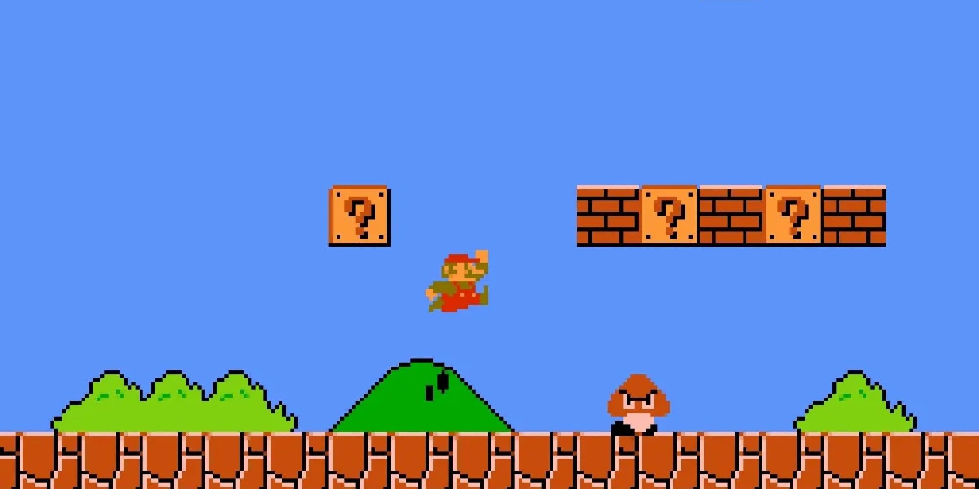 The start of World 1-1 in Super Mario Bros.