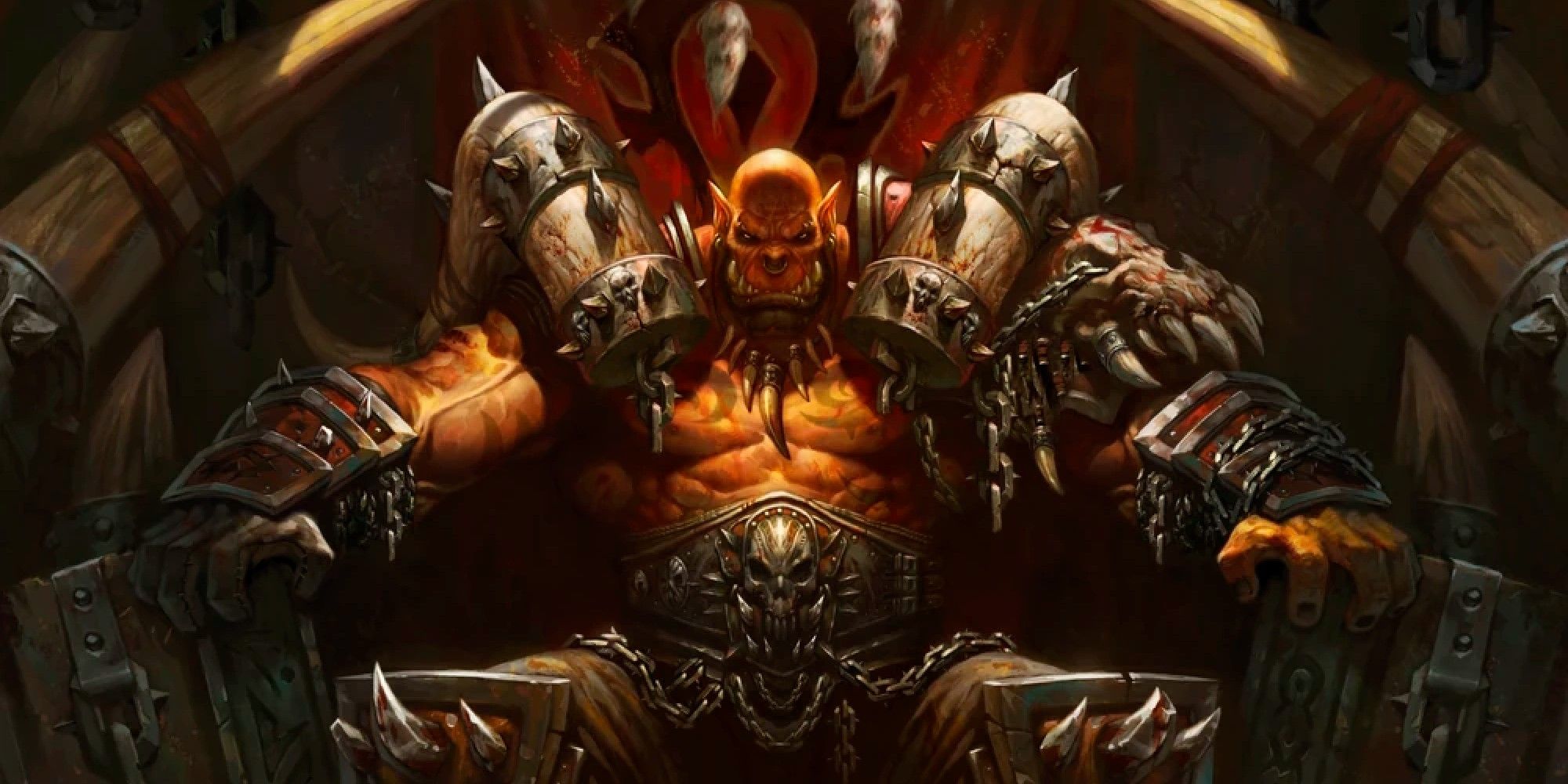 World of Warcraft Garrosh sitting in the Warchief seat