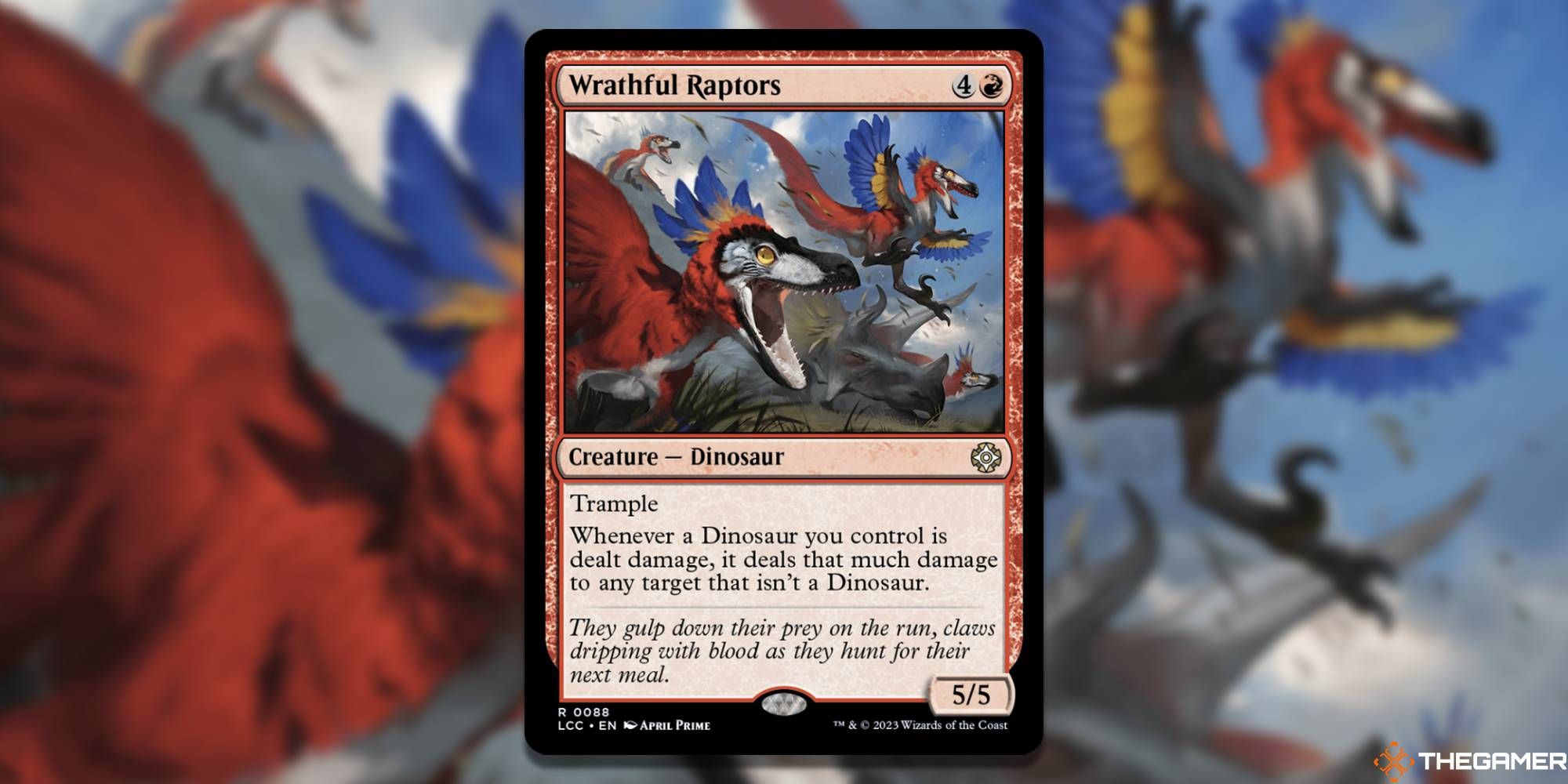 Image of the Wrathful Raptors card in Magic: The Gathering, with art byu April Prime