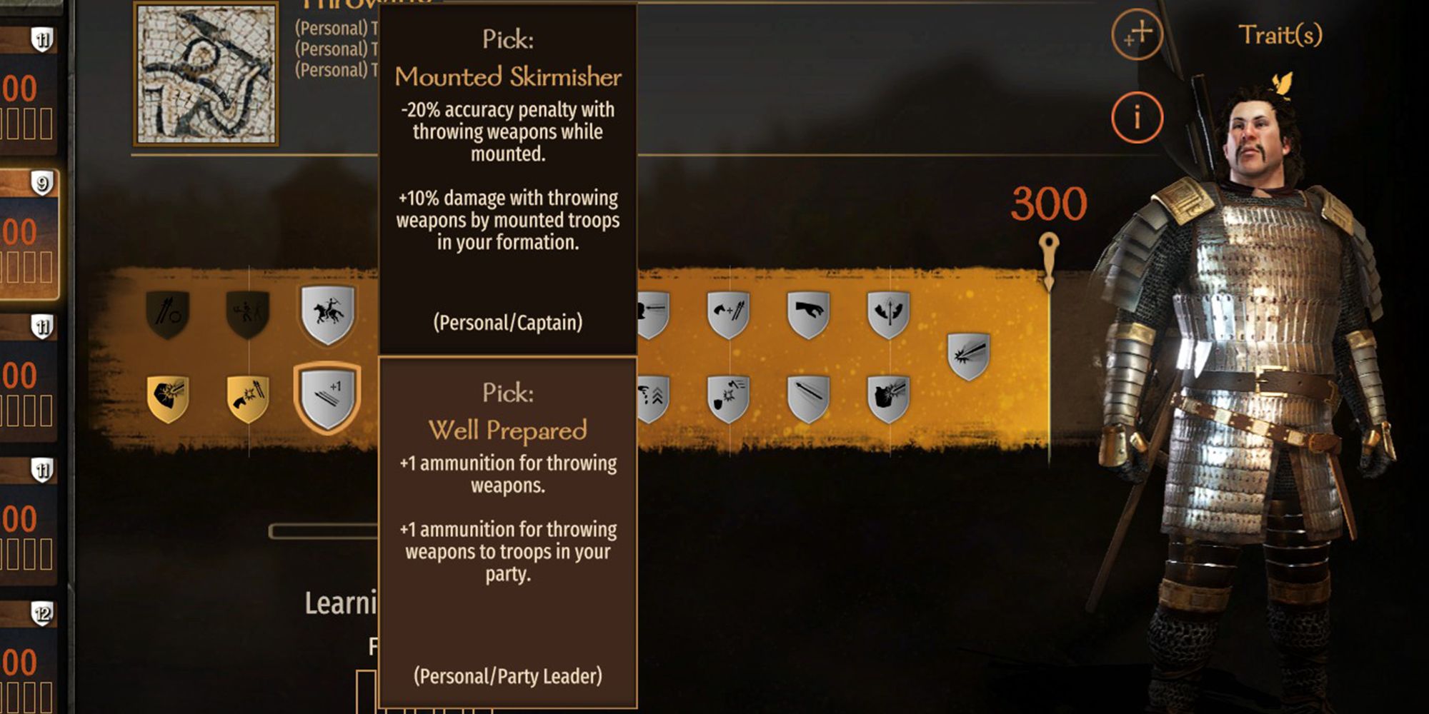 +1 ammunition for throwing weapons. +1 ammunition for throwing weapons to troops in your party.