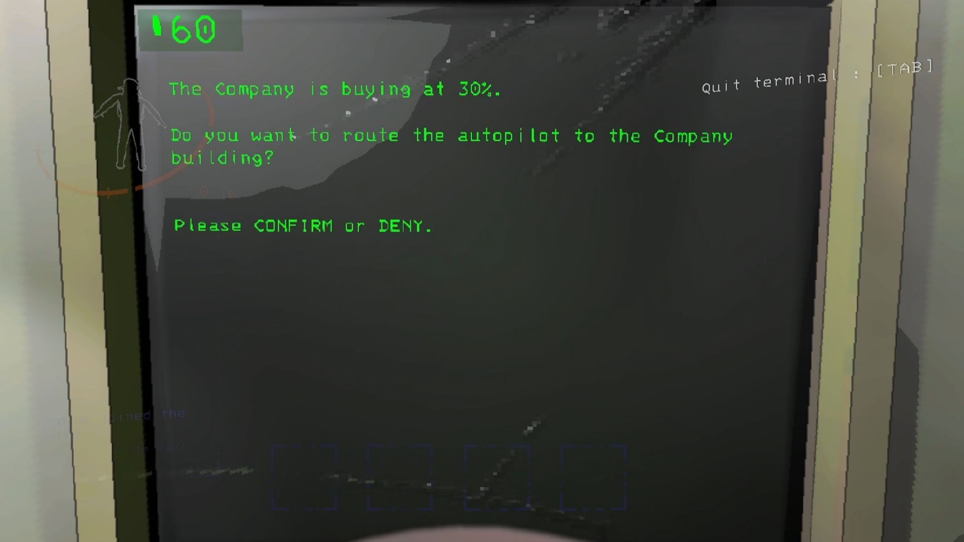 Lethal Company - Terminal confirmation message for traveling to the Company Building
