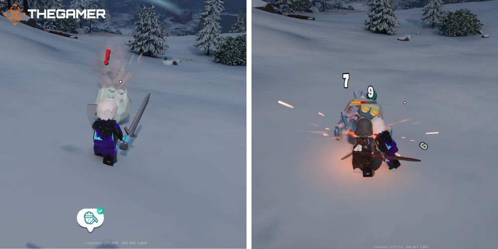 Lego Fortnite: Left, blocking roller with shield, right: fighting roller