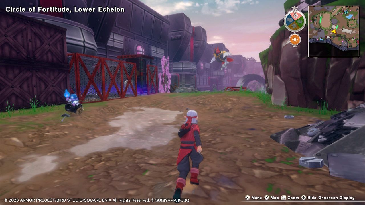 Psaro running along the ground near a Cannonbrawler in the Lower Echelon of the Circle of Fortitude in Dragon Quest Monsters: The Dark Prince.