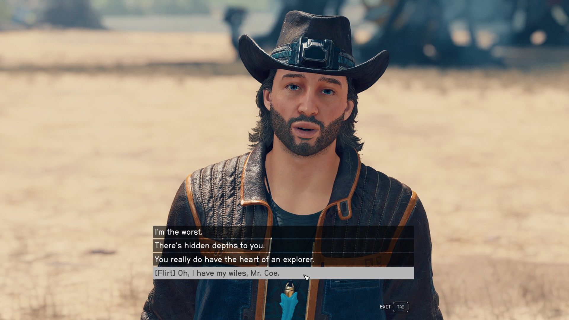 Starfield selecting flirt option with sam coe