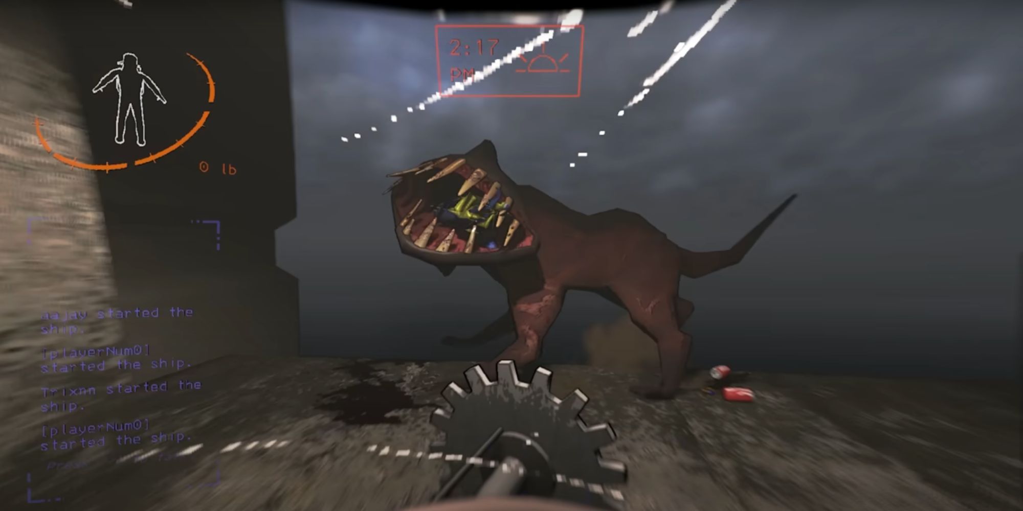 Lethal Company - Eyeless Dog on top of the stairs in Titan