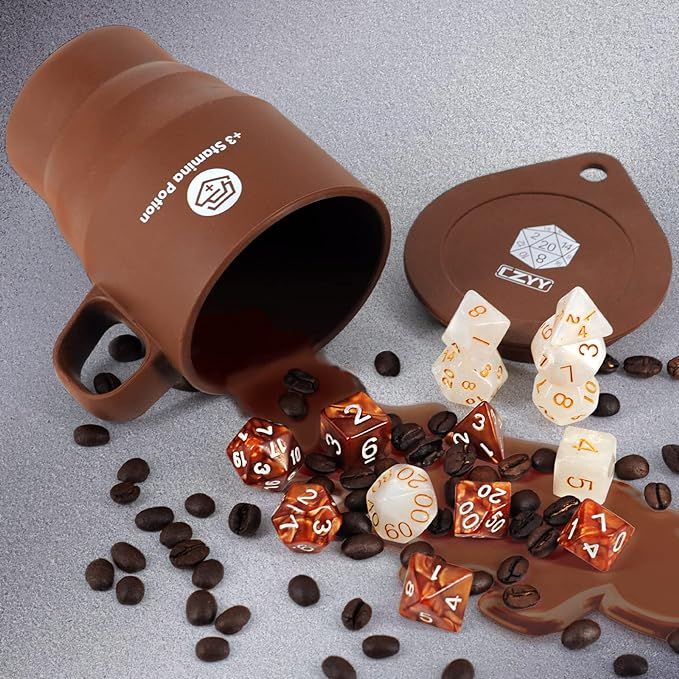Coffee & Sugar Themed Dice Set with Potion Silicone Mug