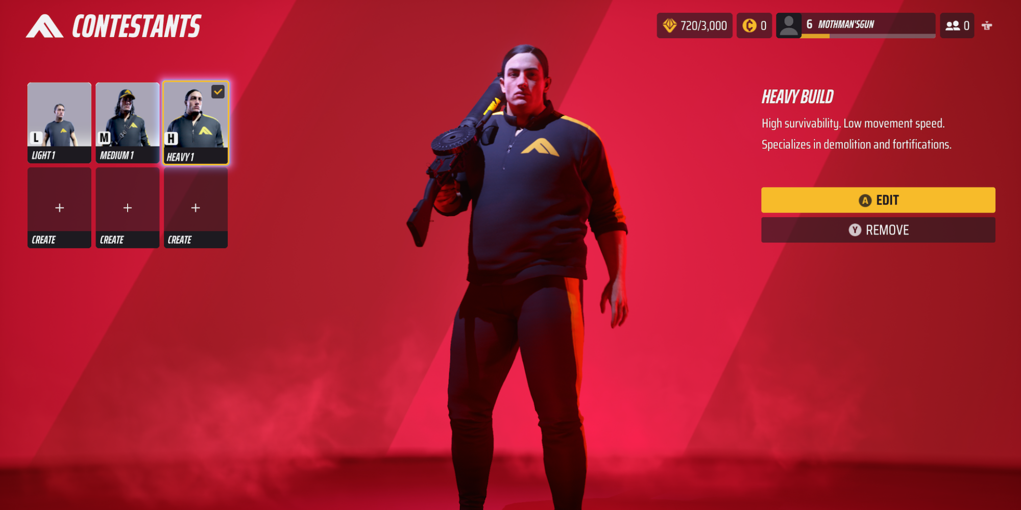the finals heavy character in character editing menu