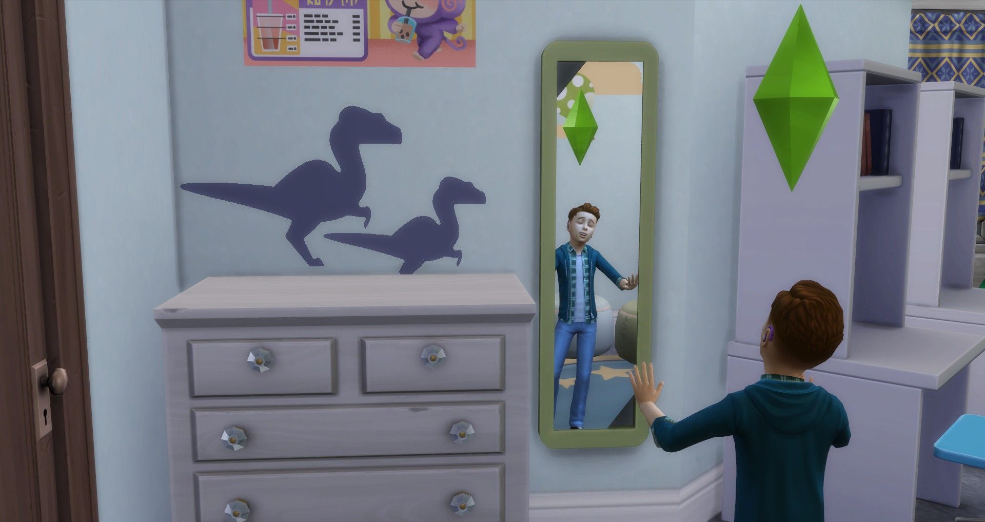 a child sim speaking to himself in the mirror