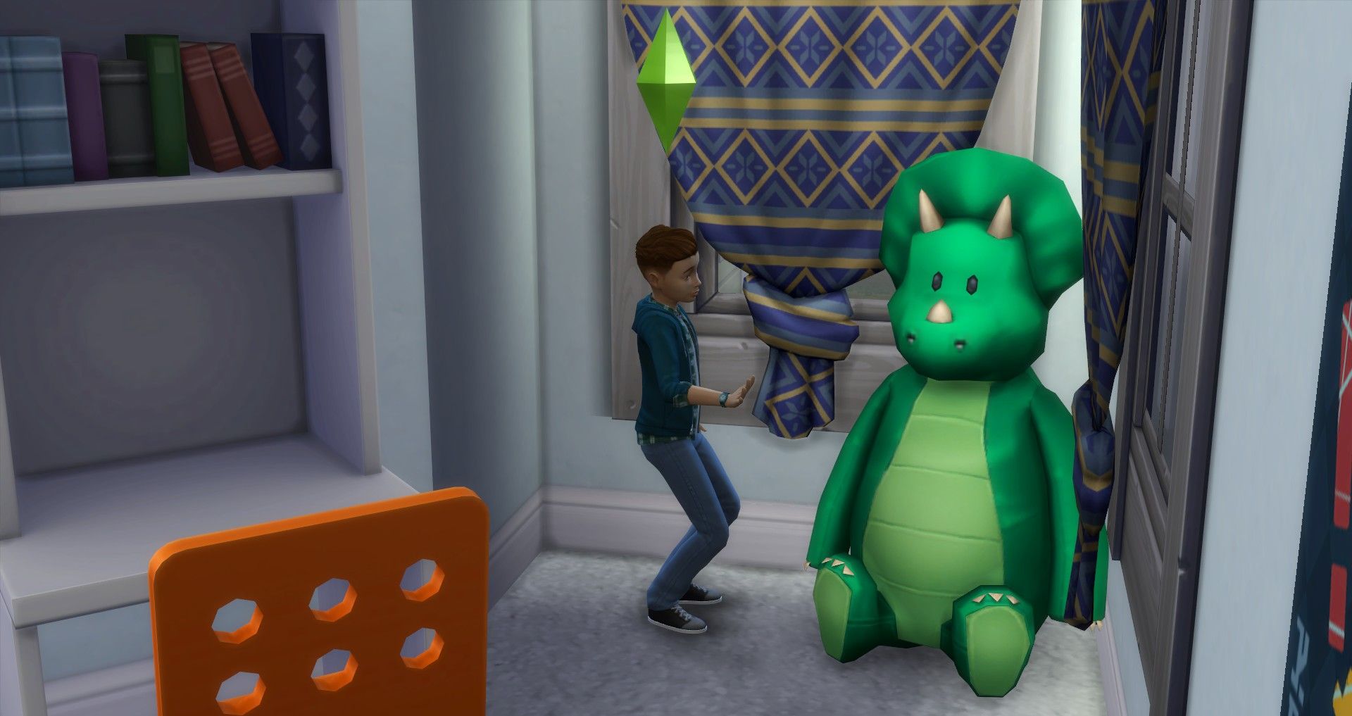 a child sim talking to the dino stuffed toy the sims 4 social skill children skills