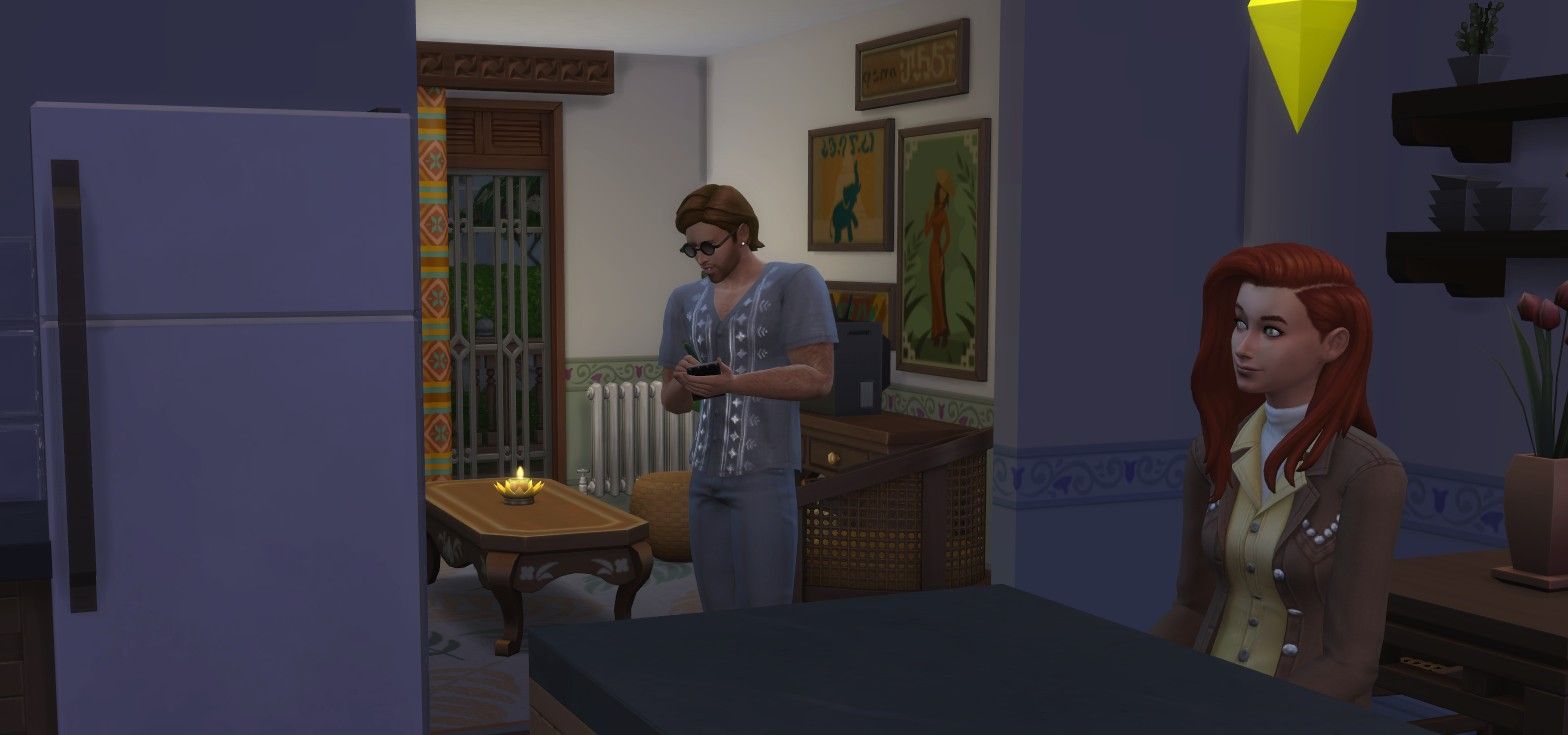 a landlord sim performing a maintenance check on a fridge in their unit the sims 4 for rent