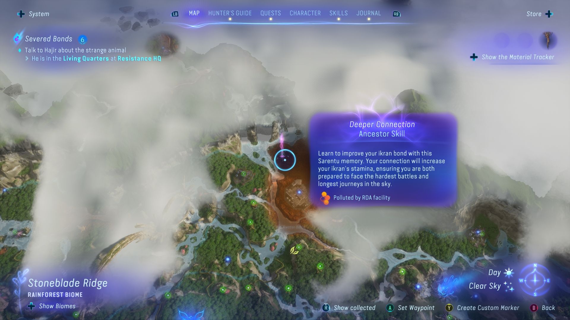 A map picture showing a pink beam light indicating the location of a Tarsyu Flower Avatar Frontiers of Pandora