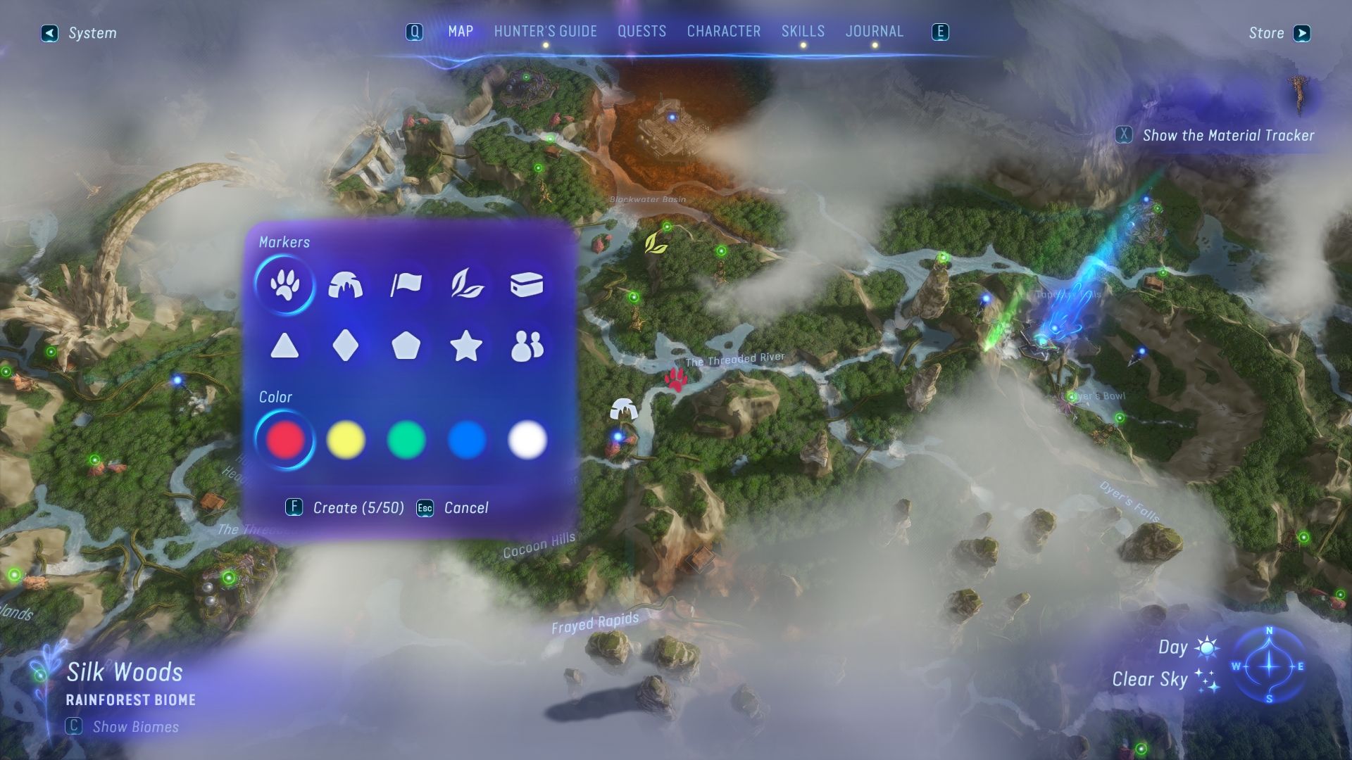 A picture showing the Custom Markers menu in the map Avatar Frontiers of Pandora