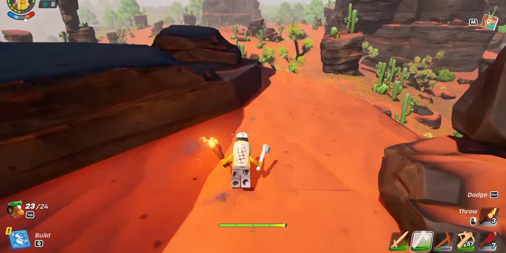 A player in a Dry Valley biome in Lego Fortnite