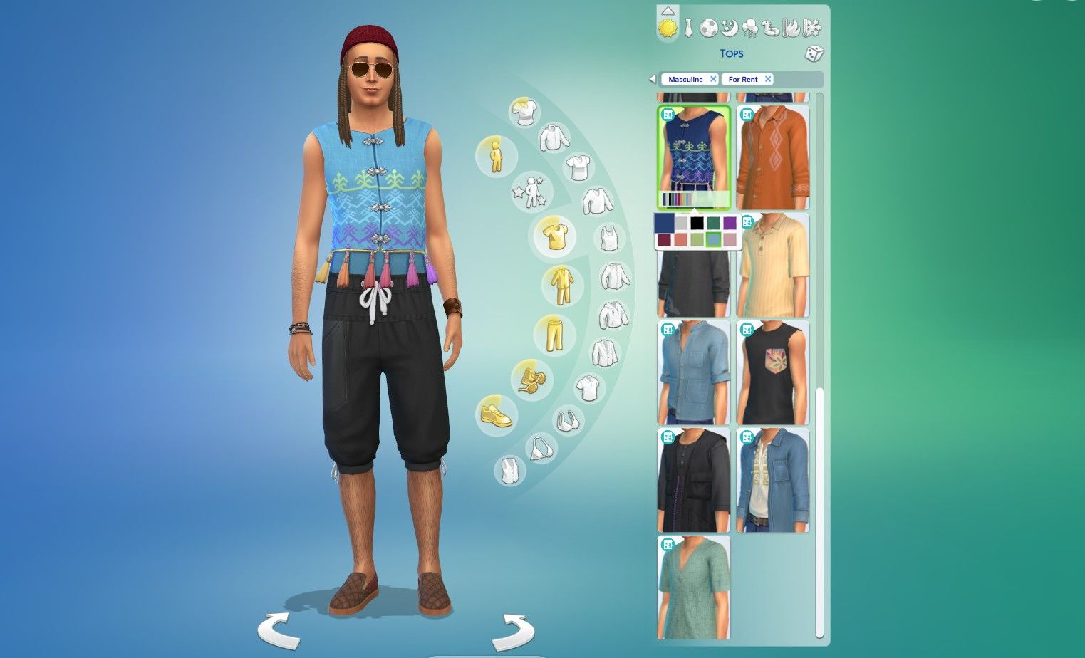 a sim wearing the tassel shirt in create-a-sim sims 4 for rent