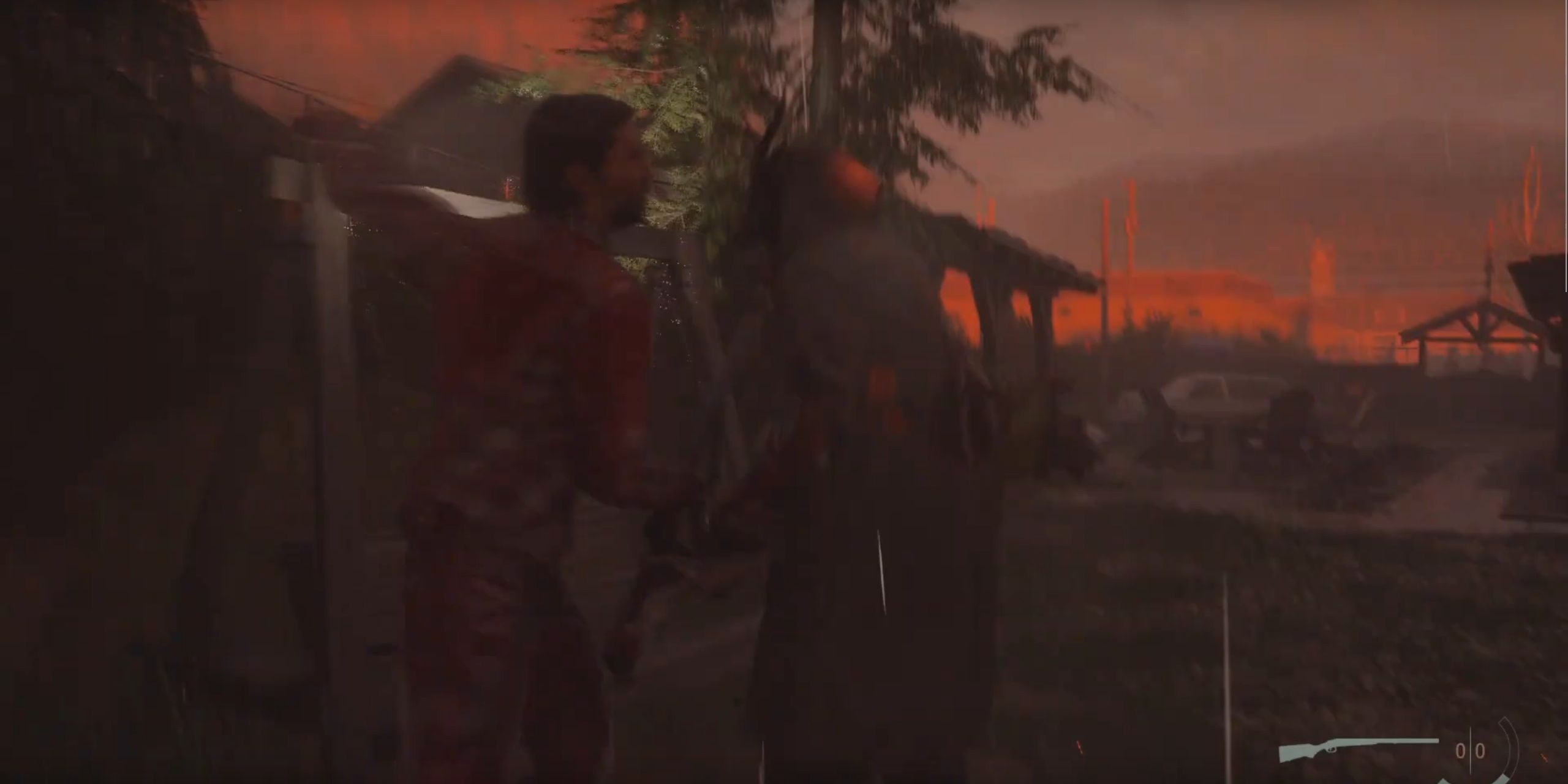 Alan Wake strikes a large Taken cultist with his flashlight