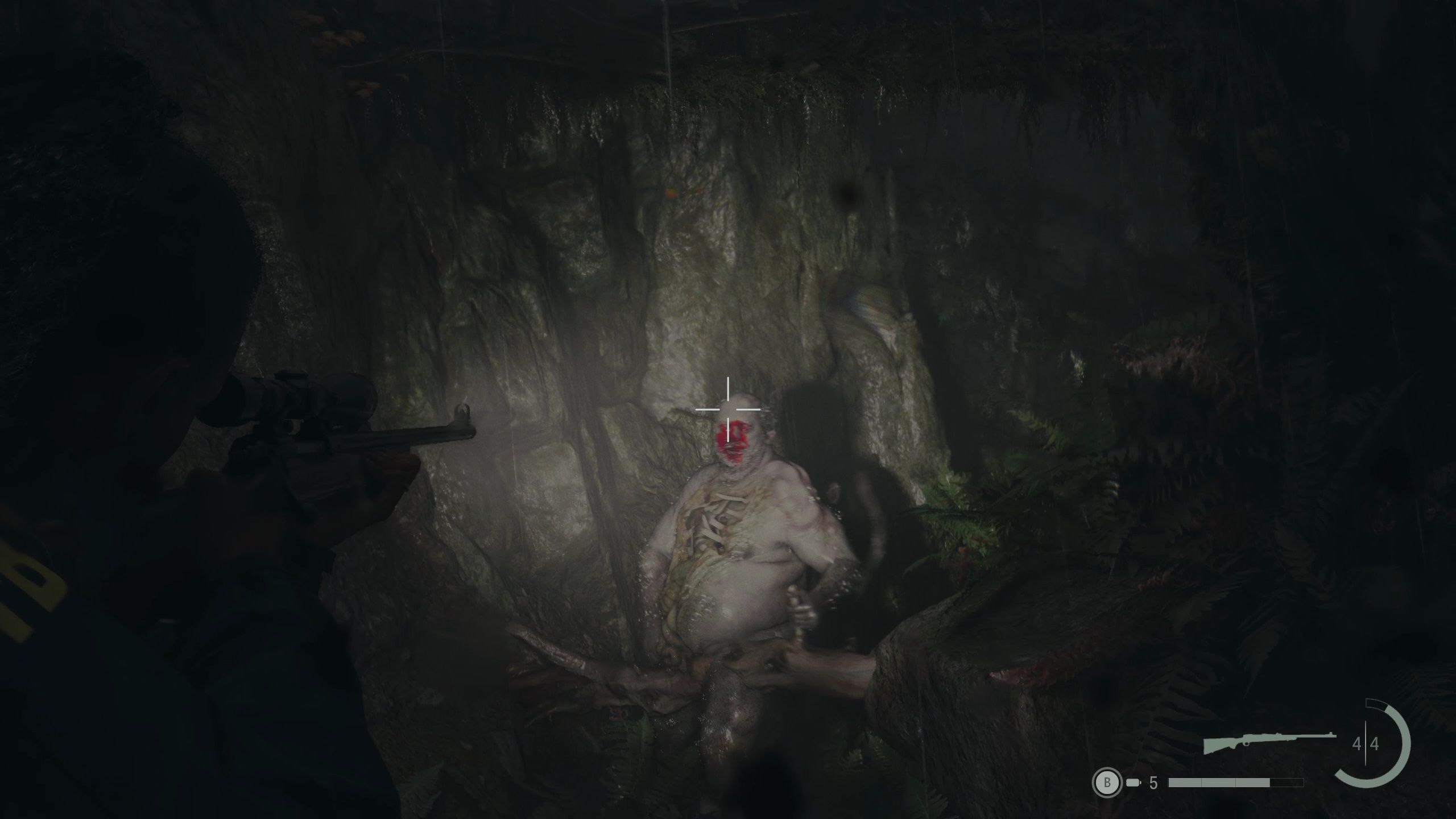 Nightingale ambushes Saga while she runs around in the Overlap woods. A red stain marks his face where Saga shot him.