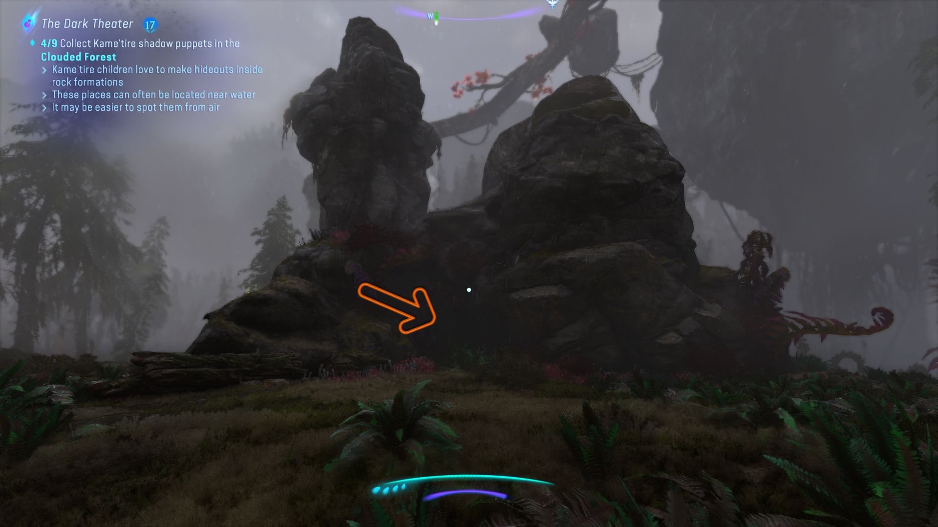 An arrow showing the location of the Windswept Doll 6 the baby face Avatar Frontiers of Pandora