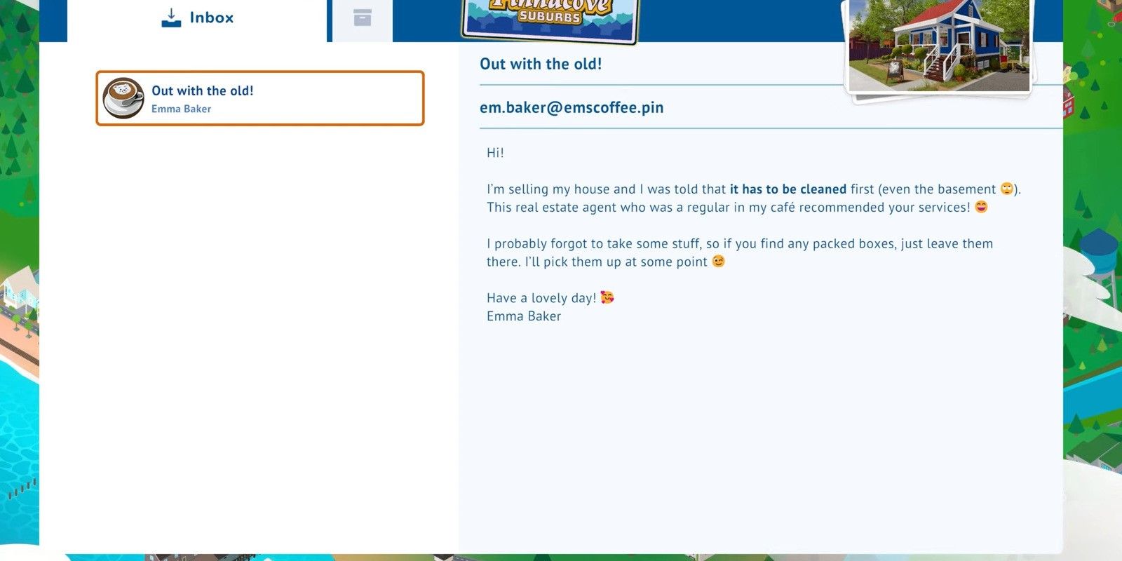 An example of an Email Job in House Flipper 2
