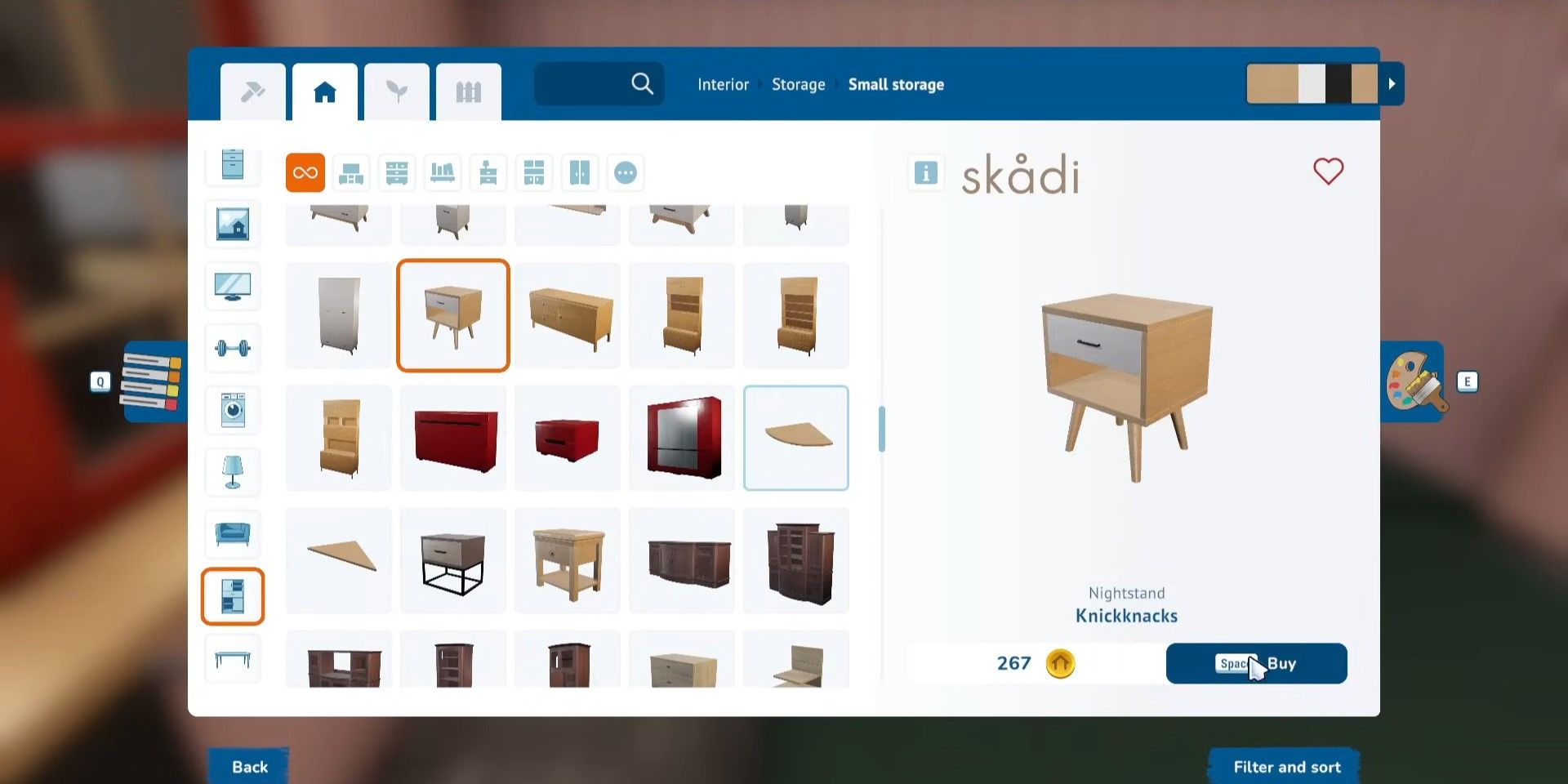 Buying a cheap nightstand in House Flipper 2