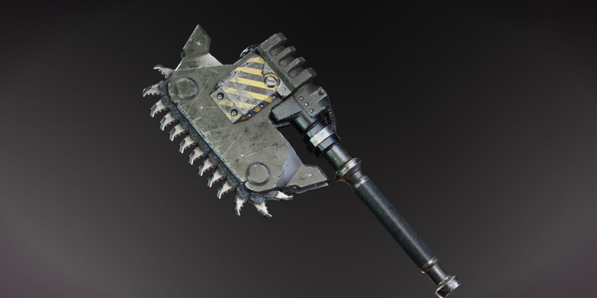 large ace with chainsaw teeth on black background