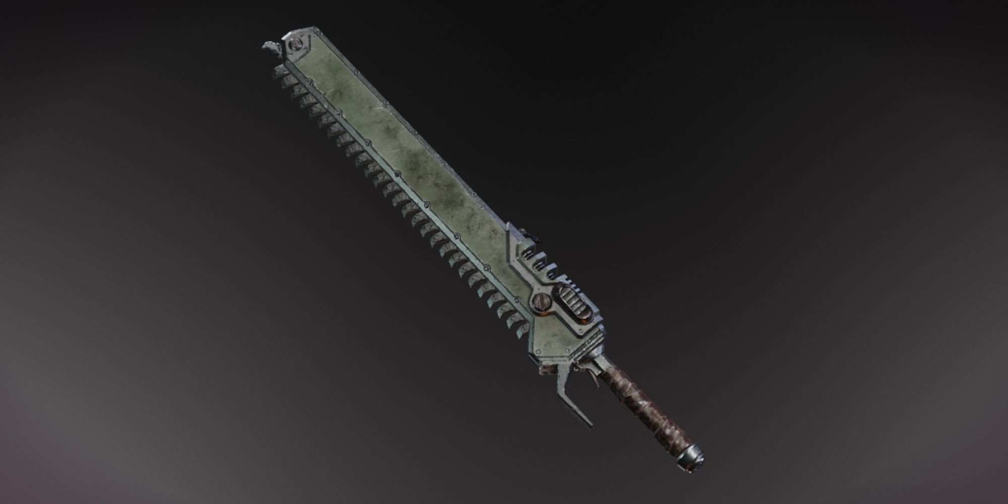 large two handed chainsword on black background
