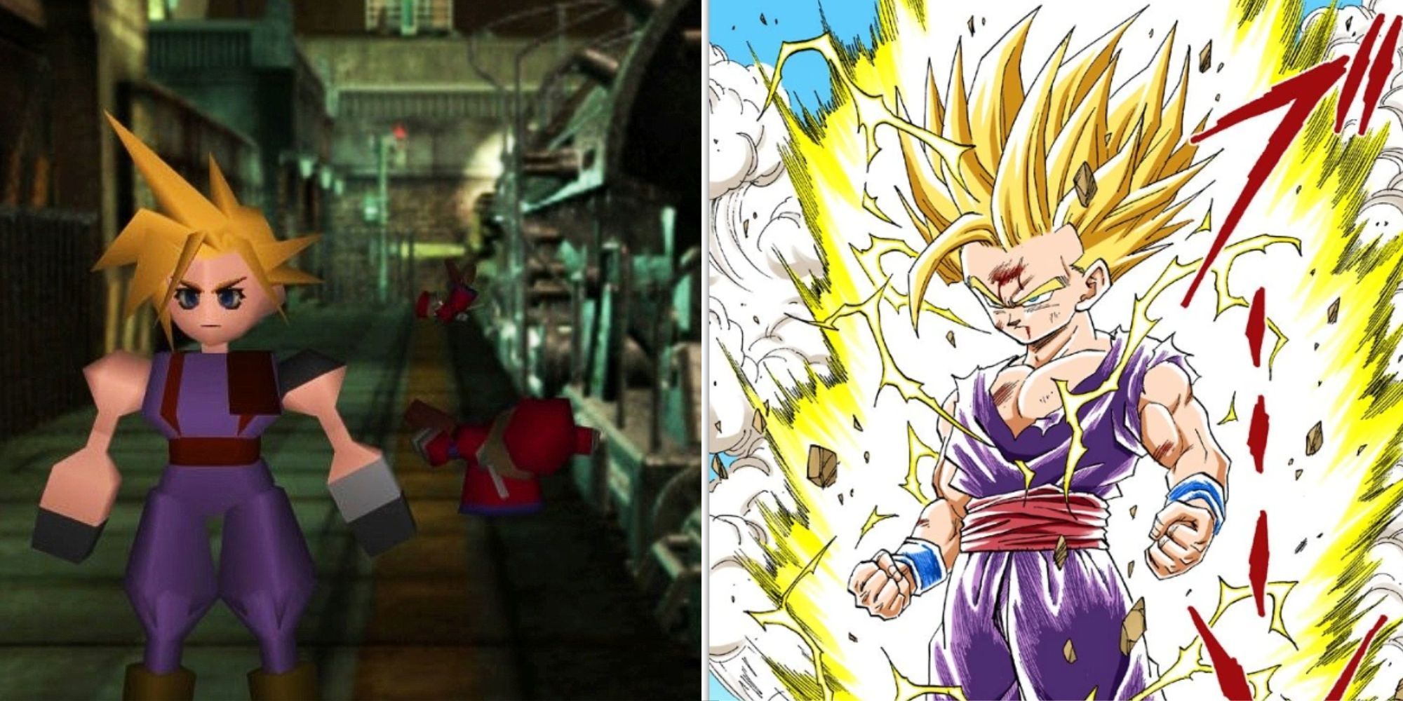 Final Fantasy 7's Cloud next to Dragon Ball Z's Teen Gohan.