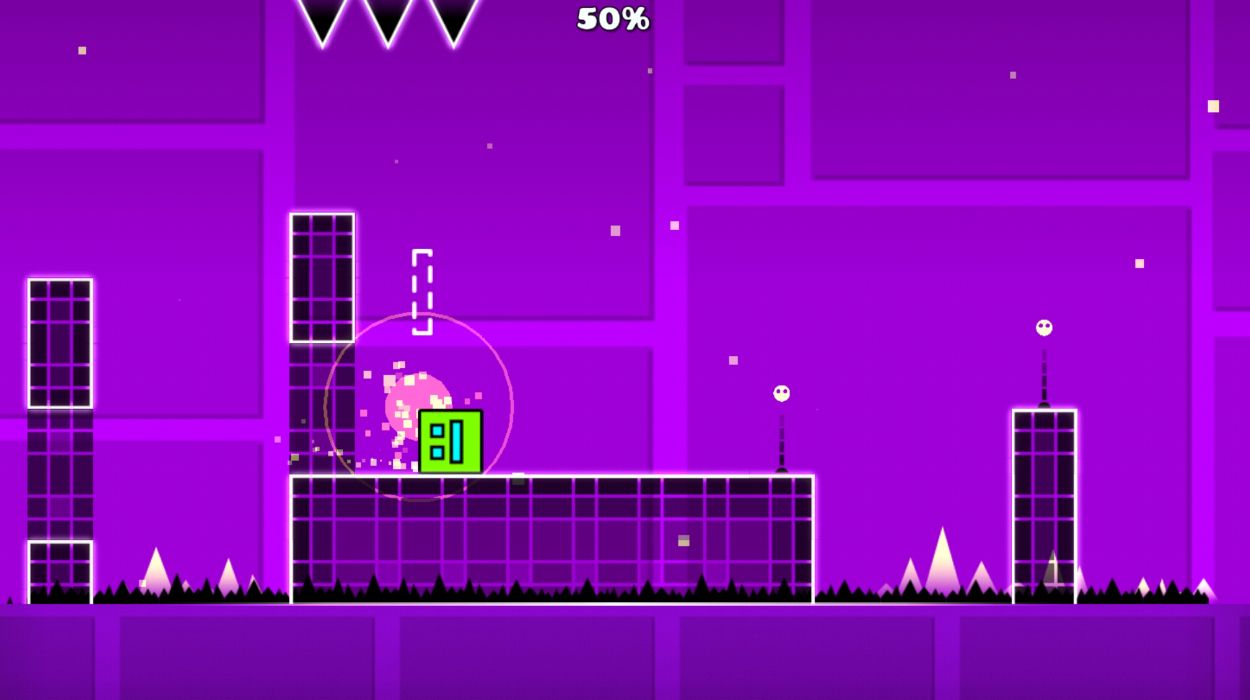 taking a coin in  Geometry Dash.