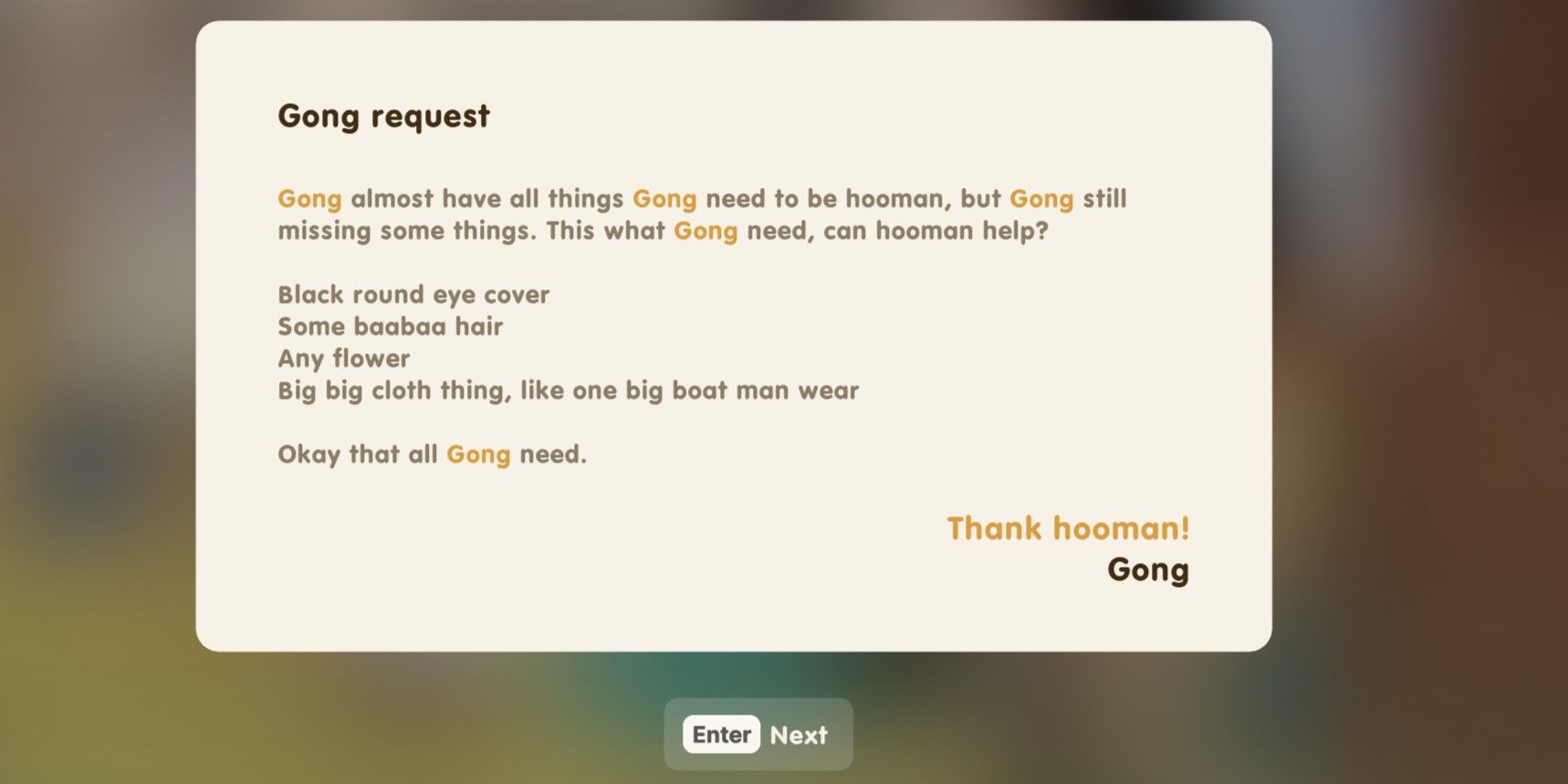 Coral Island: An image of Gong's request letter