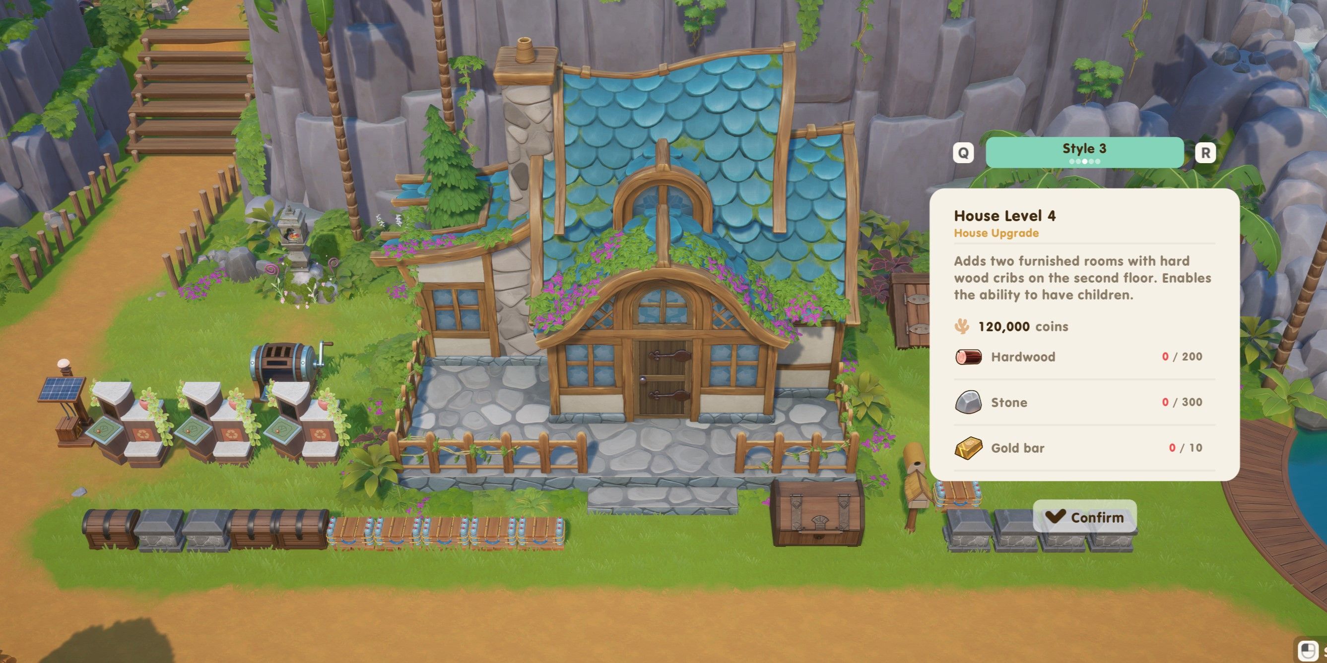 Coral Island: An image of the fourth House Upgrade menu