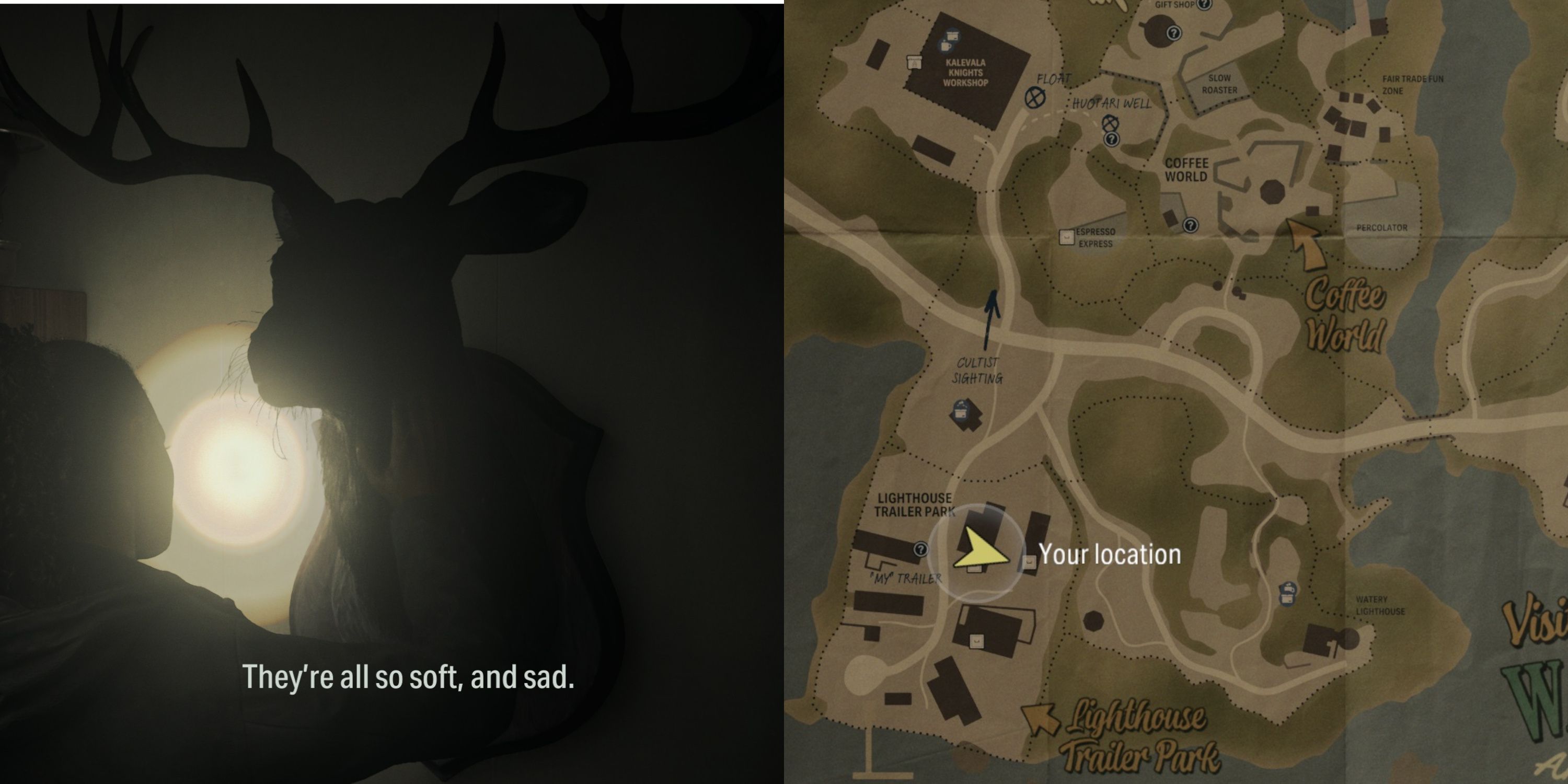Deer Head At Lighthouse Trailer Park / Its location on the Watery Map