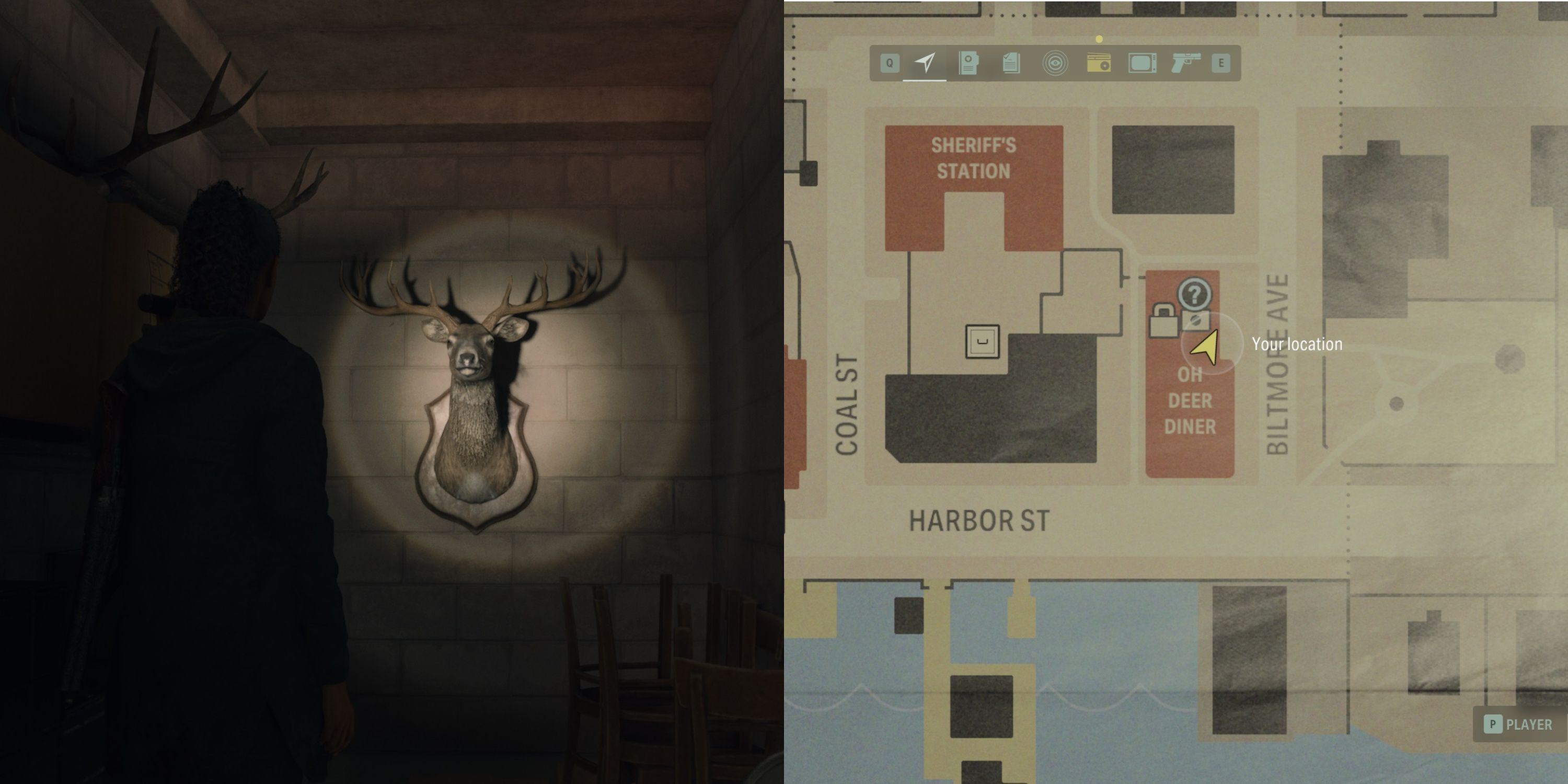 Deer Head At Oh Deer Diner / Its location on the Bright Falls Map