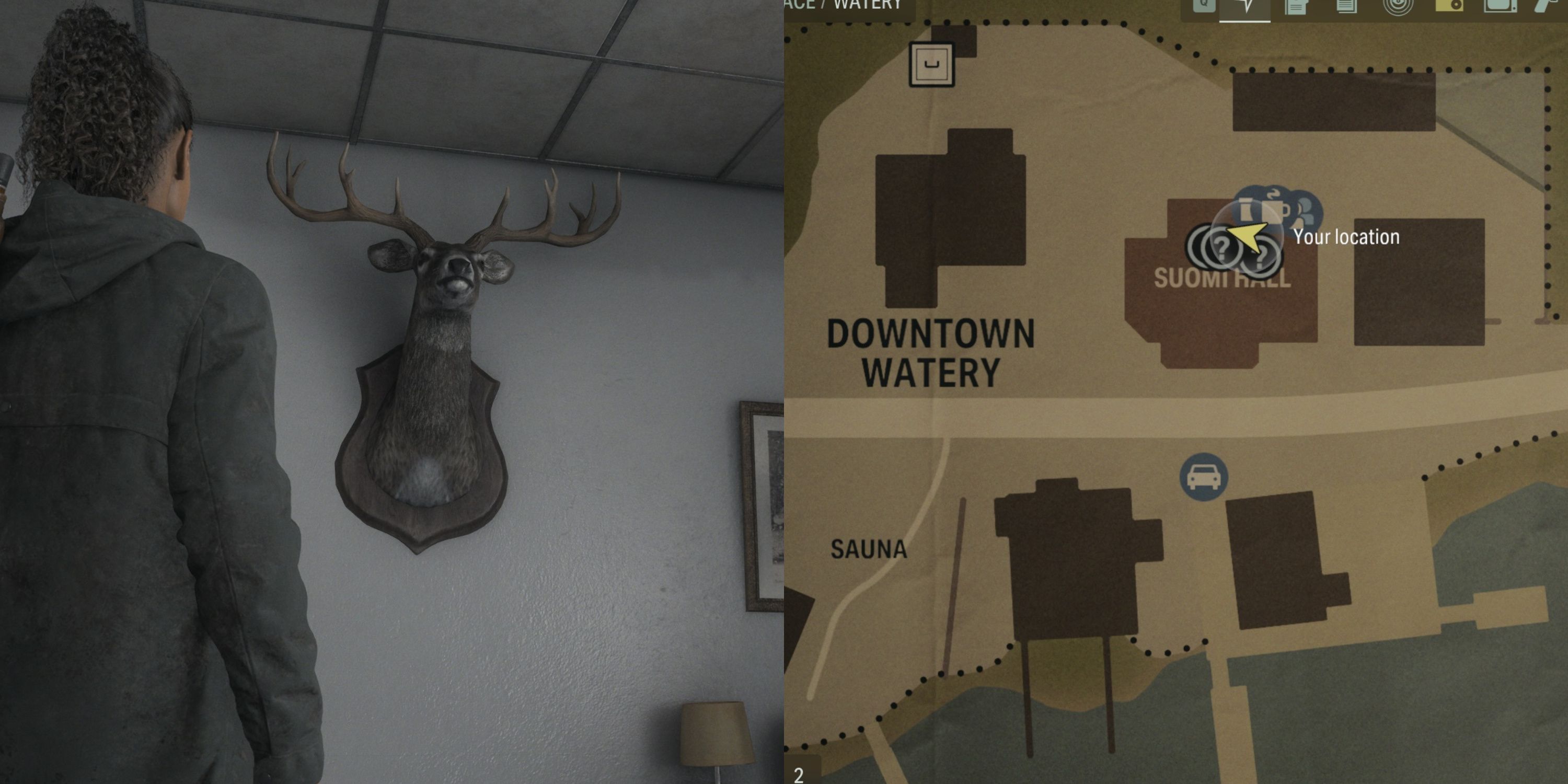 Deer Head At Suomi Hall / Its location on the Watery Map