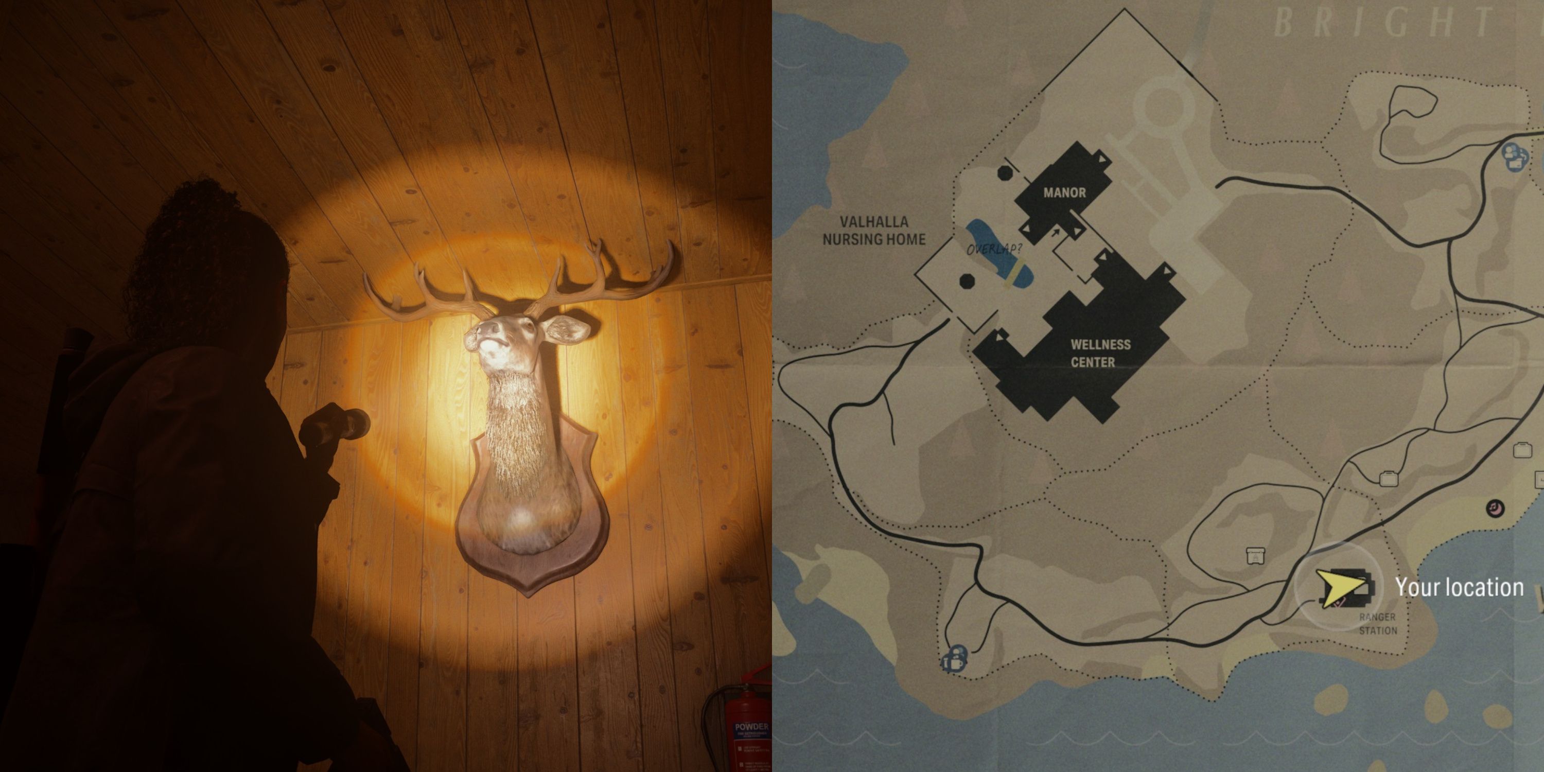 Deer Head At The Ranger Station / Its location on the Bright Falls Map