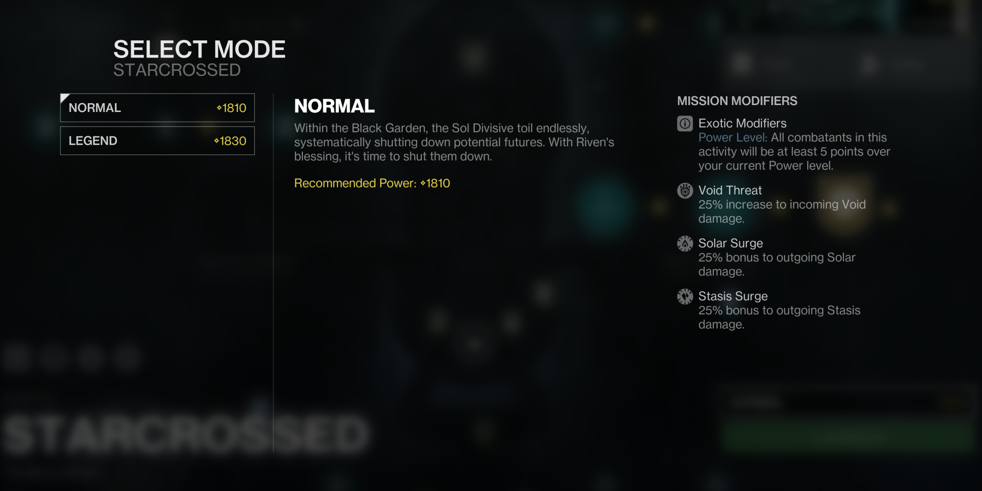 Destiny 2 Starcrossed Exotic Mission Modifiers